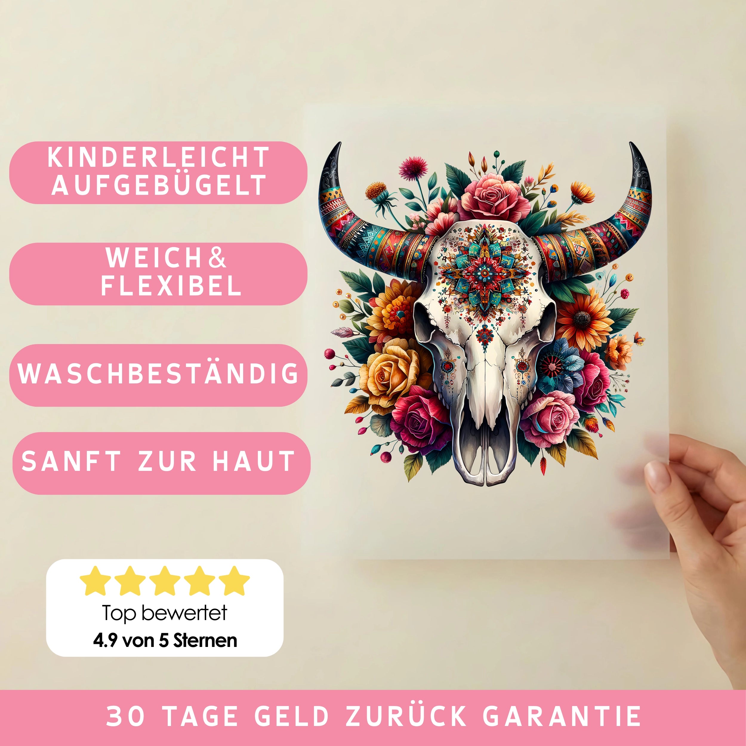 Bügelbild Boho Skull Wüstenzauber