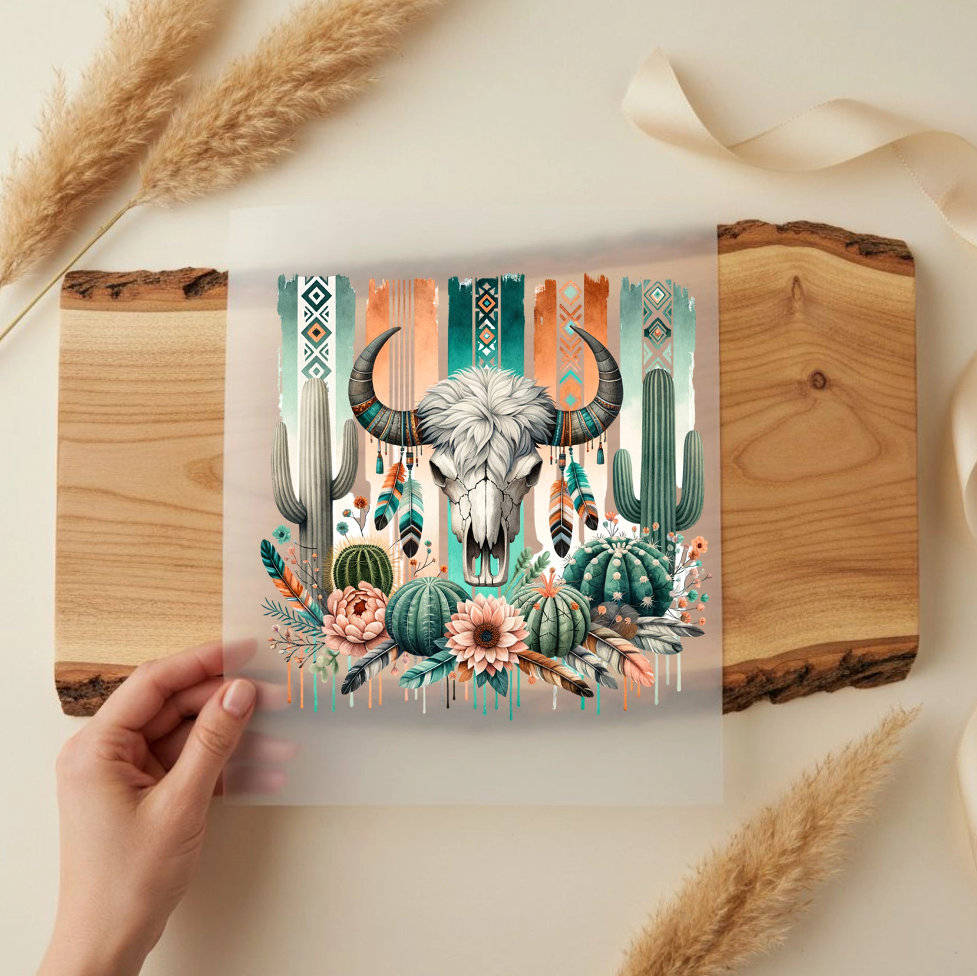 Bügelbild Büffelschädel Wildblüte