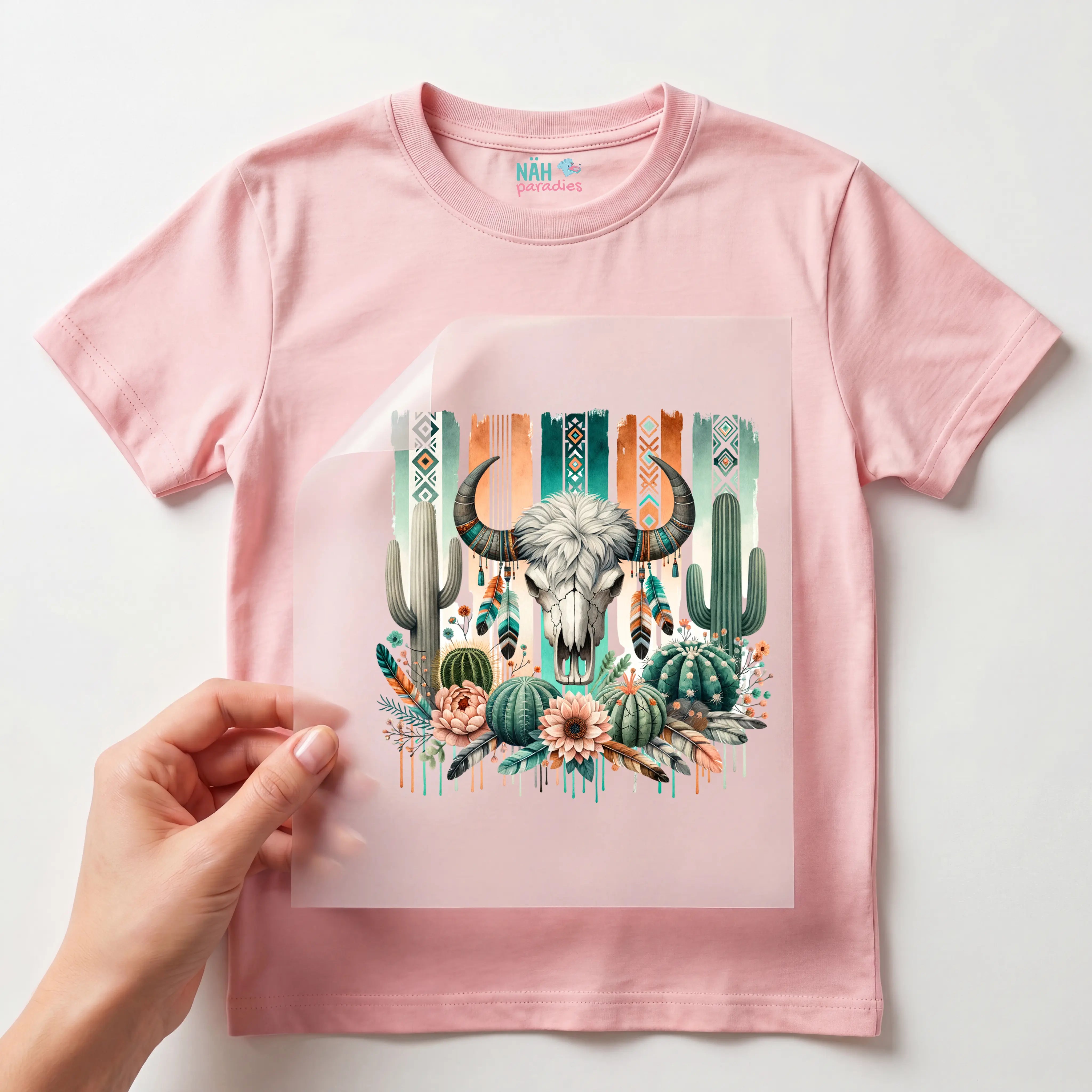 Bügelbild Büffelschädel Wildblüte