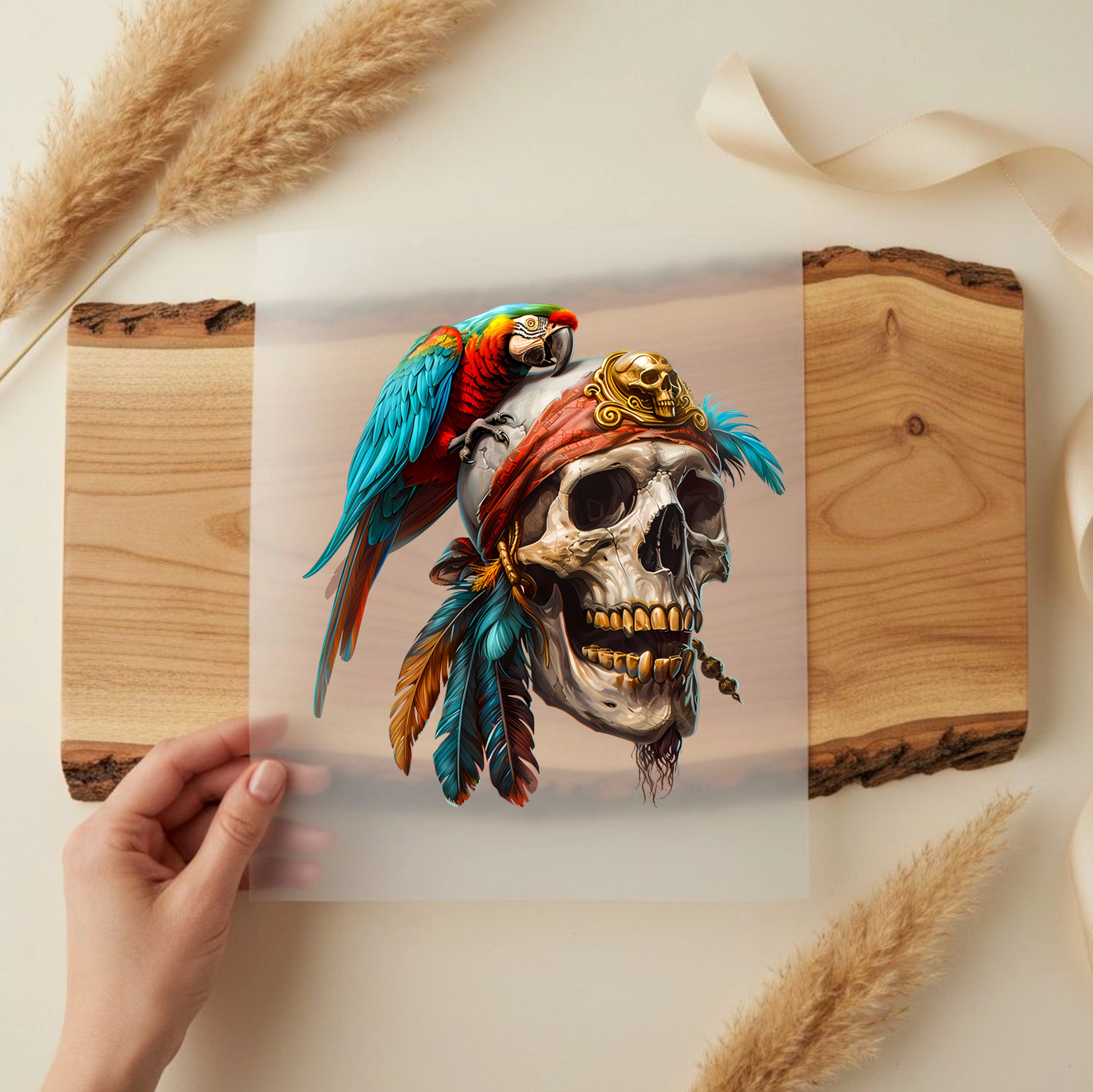 Bügelbild Piratenschädel mit Papagei