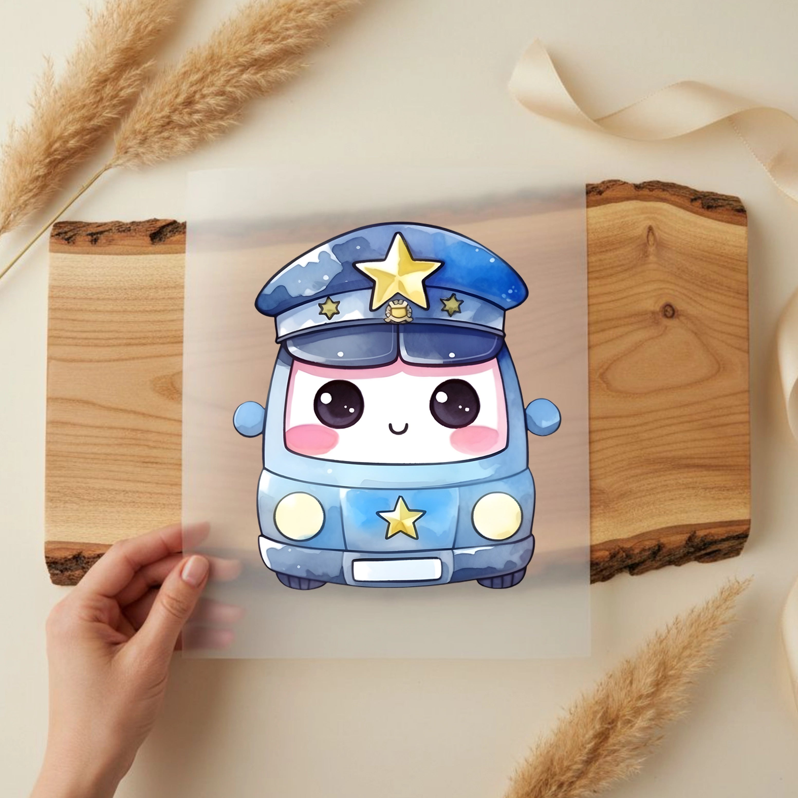 Bügelbild Polizei Baby Auto