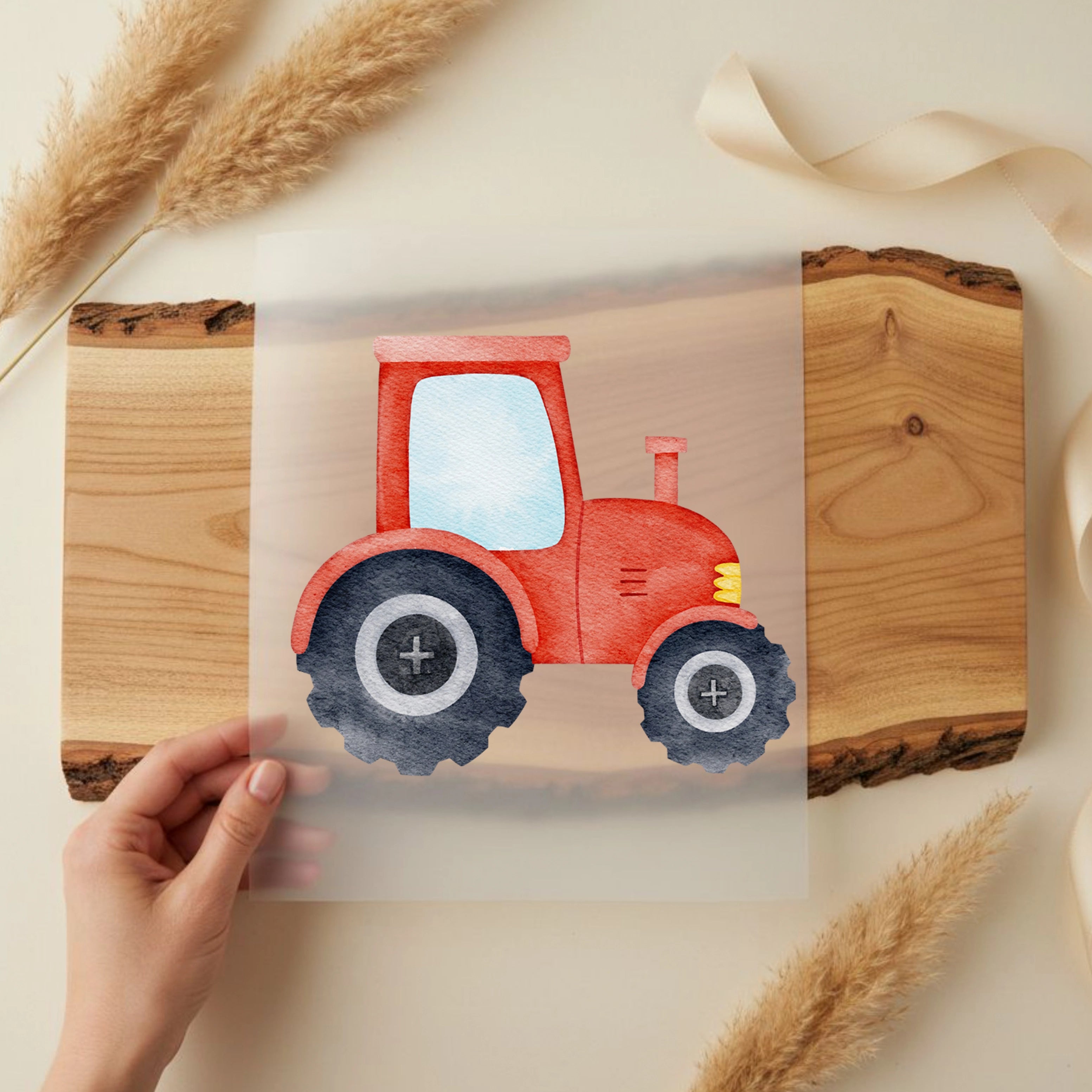 Bügelbild Traktor Aquarell Rot