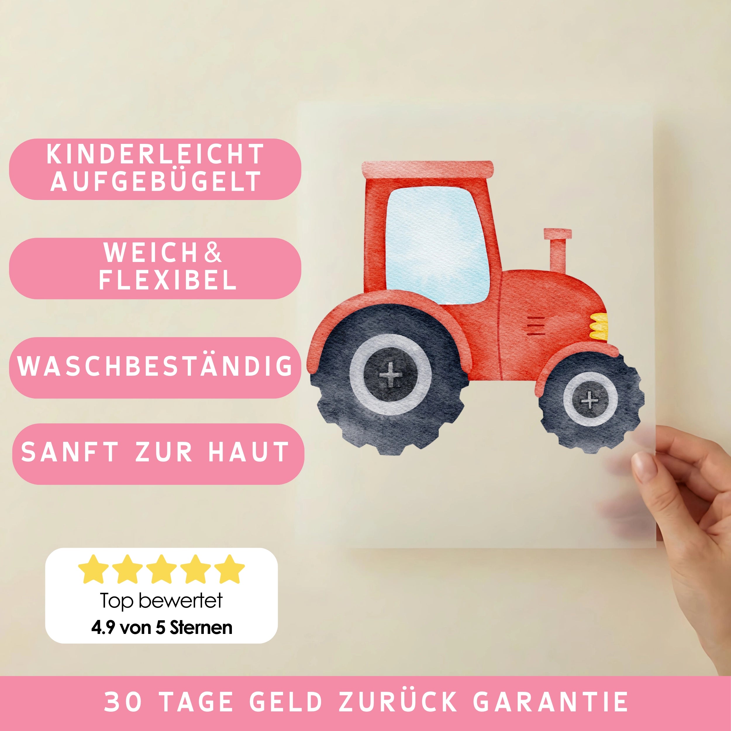 Bügelbild Traktor Aquarell Rot