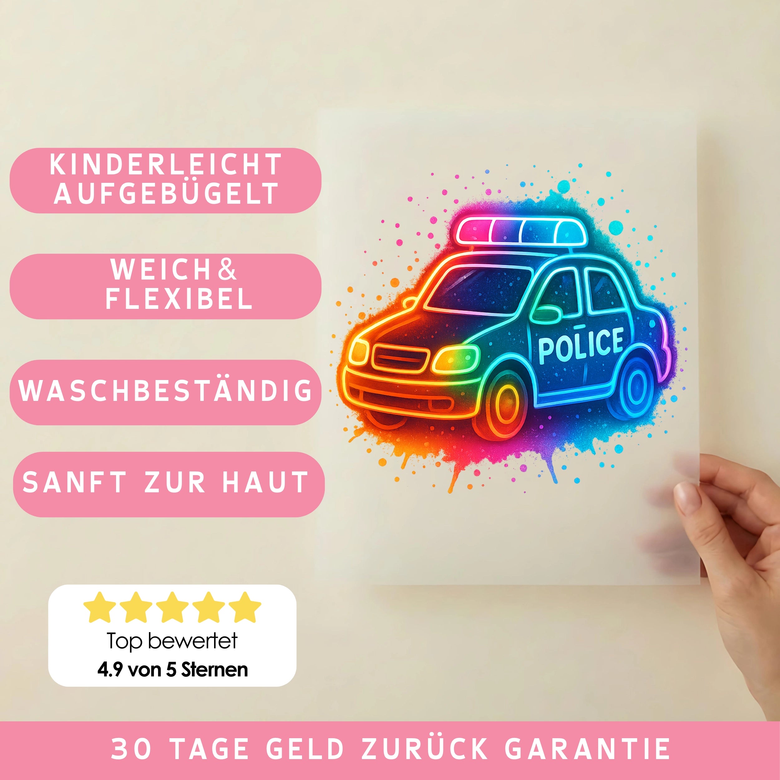 Bügelbild Buntes Polizeiauto