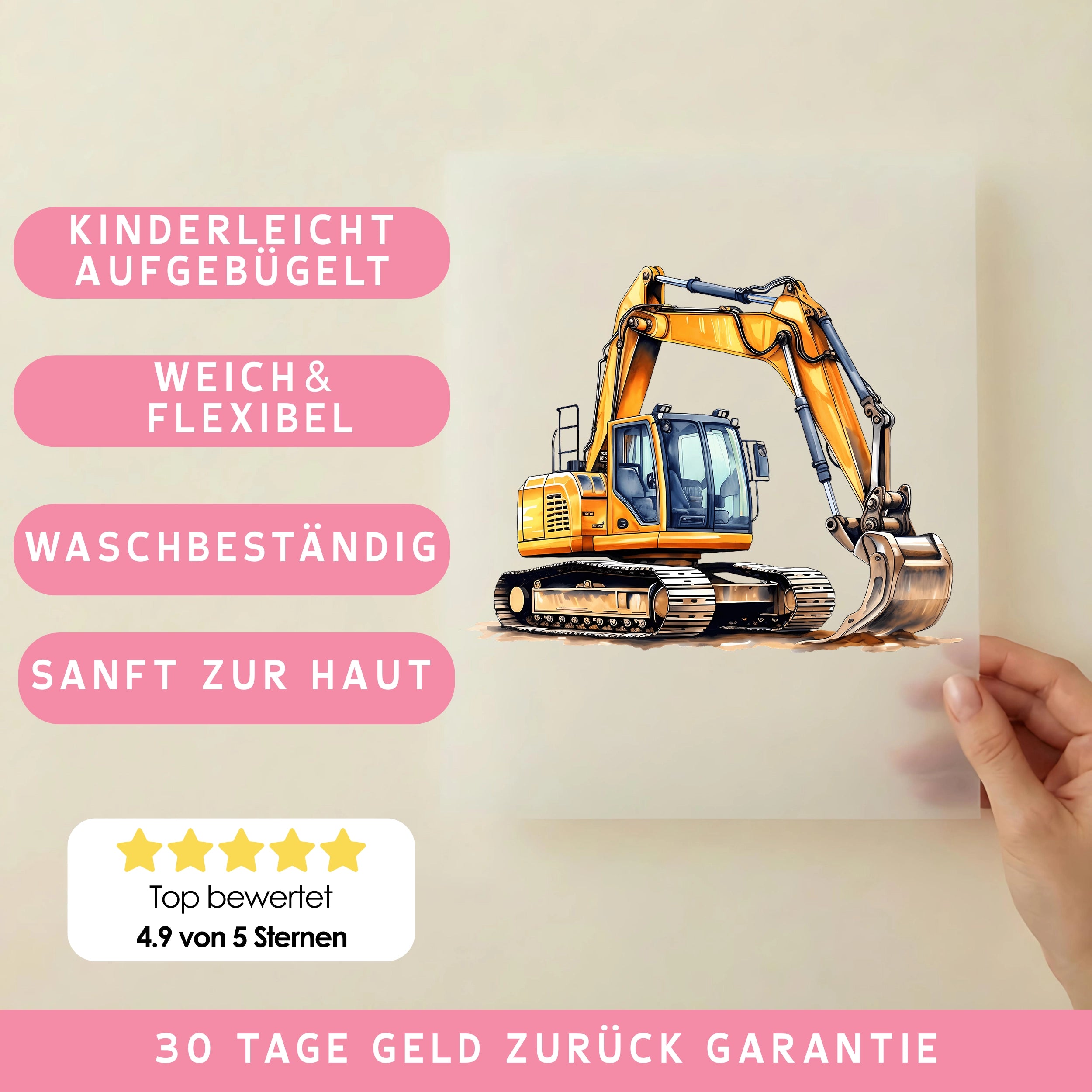 Bügelbild Bau Bagger