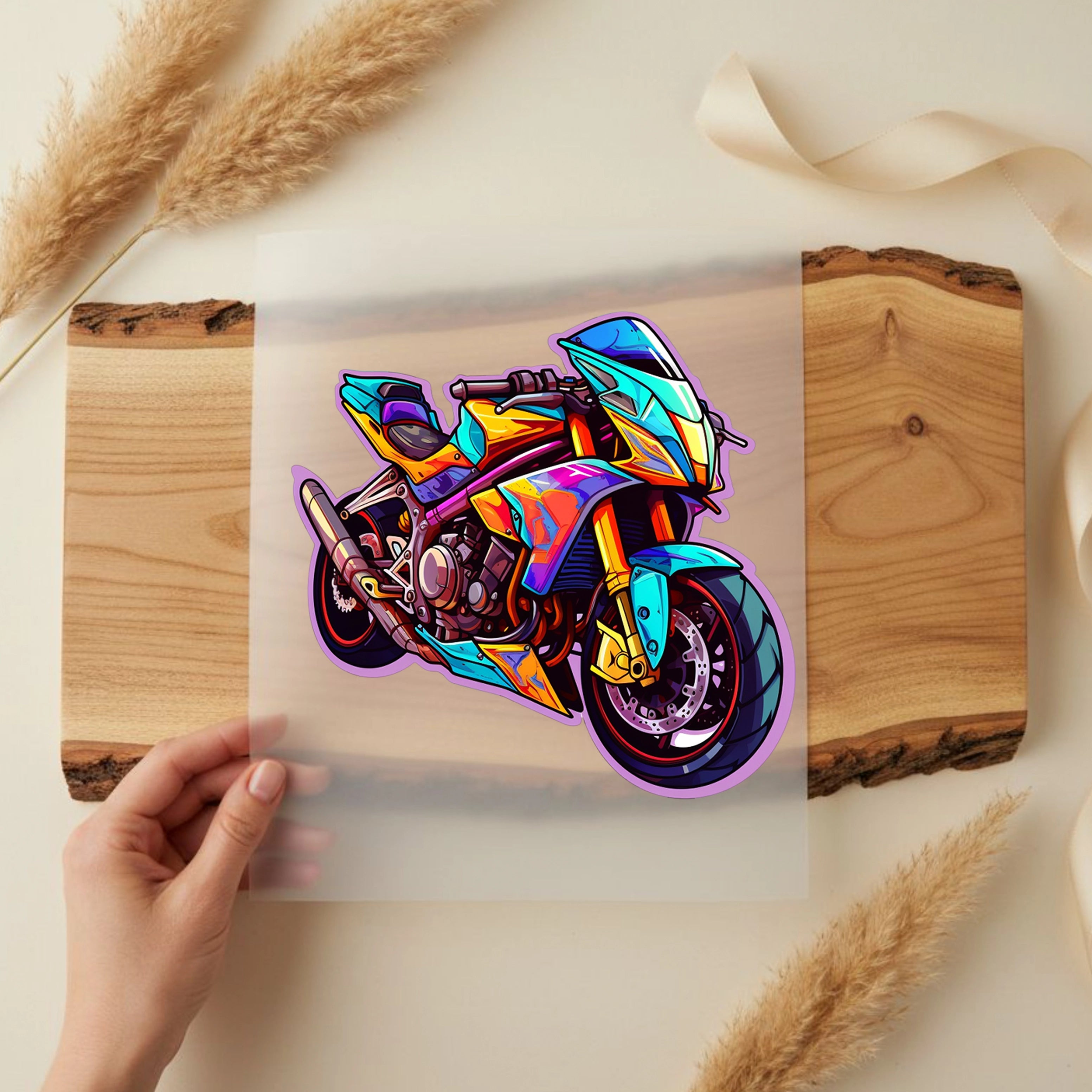 Bügelbild Renn Motorrad Bunt