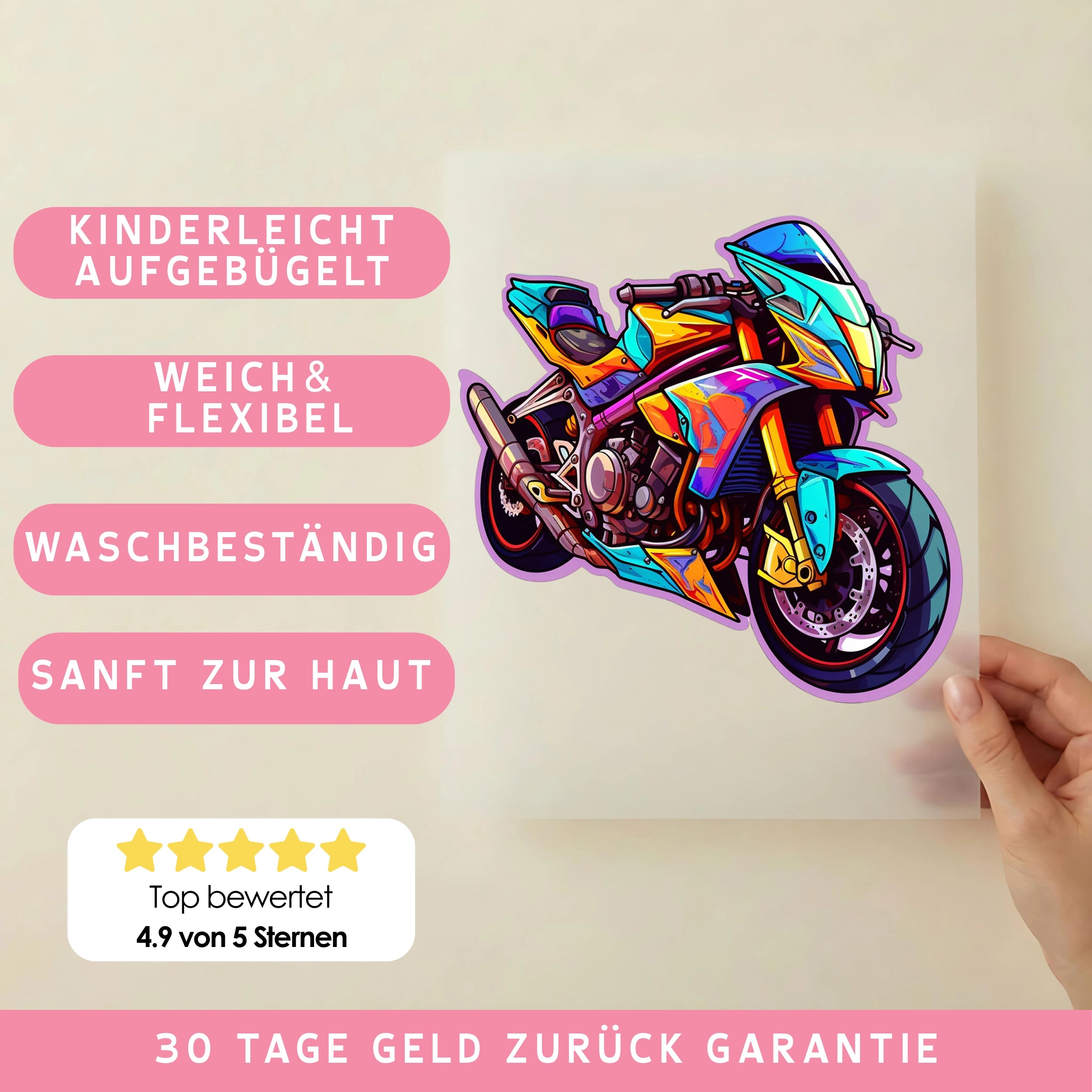 Bügelbild Renn Motorrad Bunt