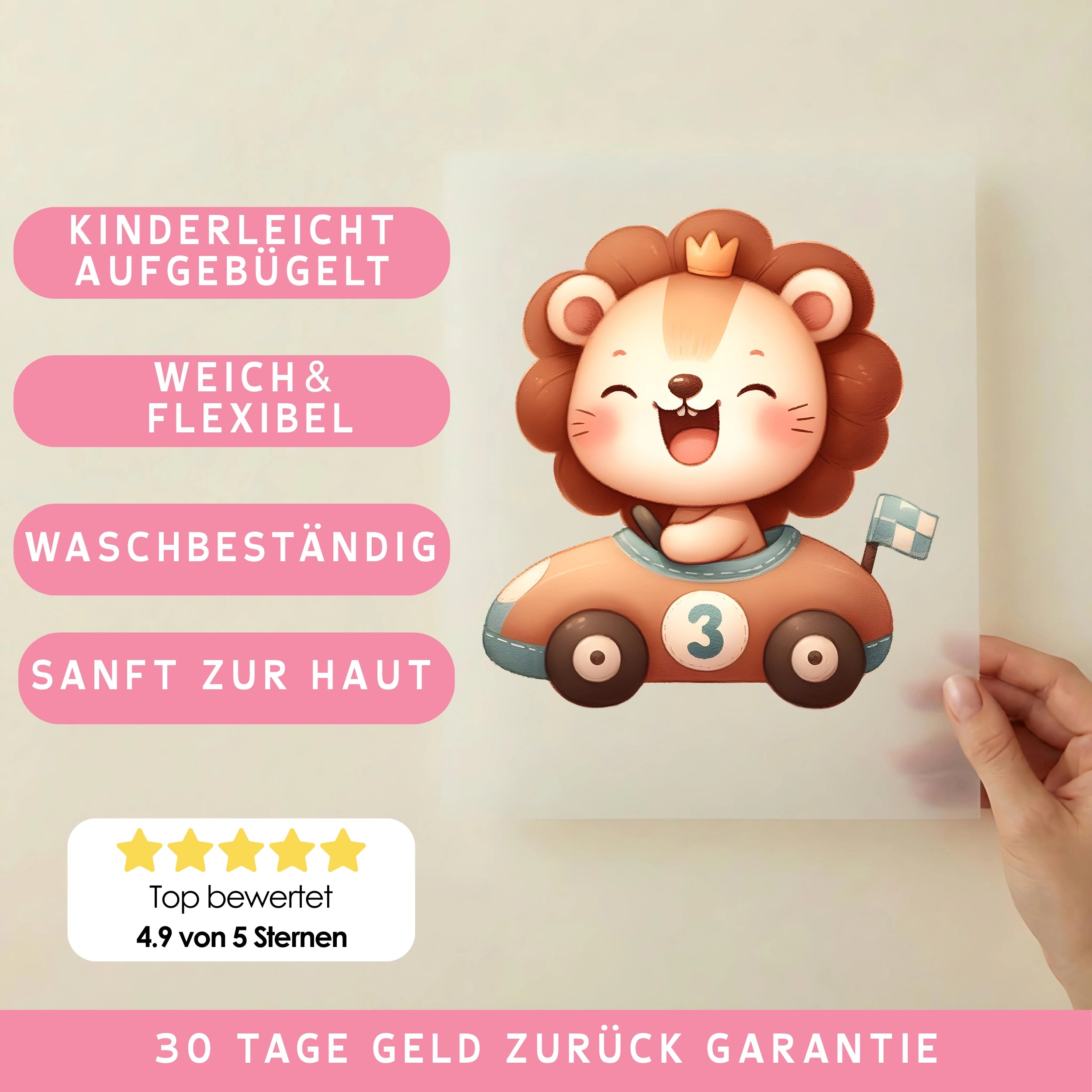 Bügelbild Rennfahrer Löwe