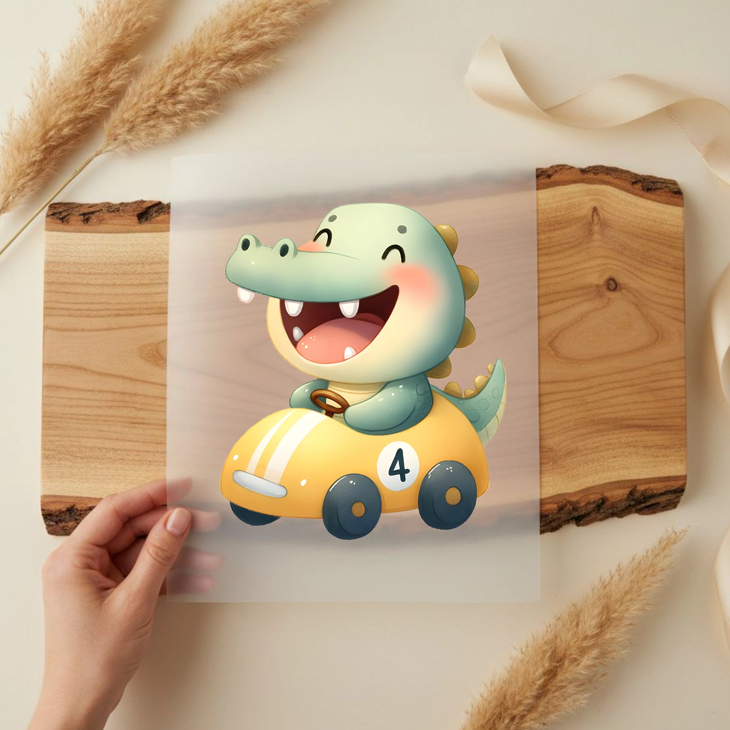 Bügelbild Rennfahrer Krokodil