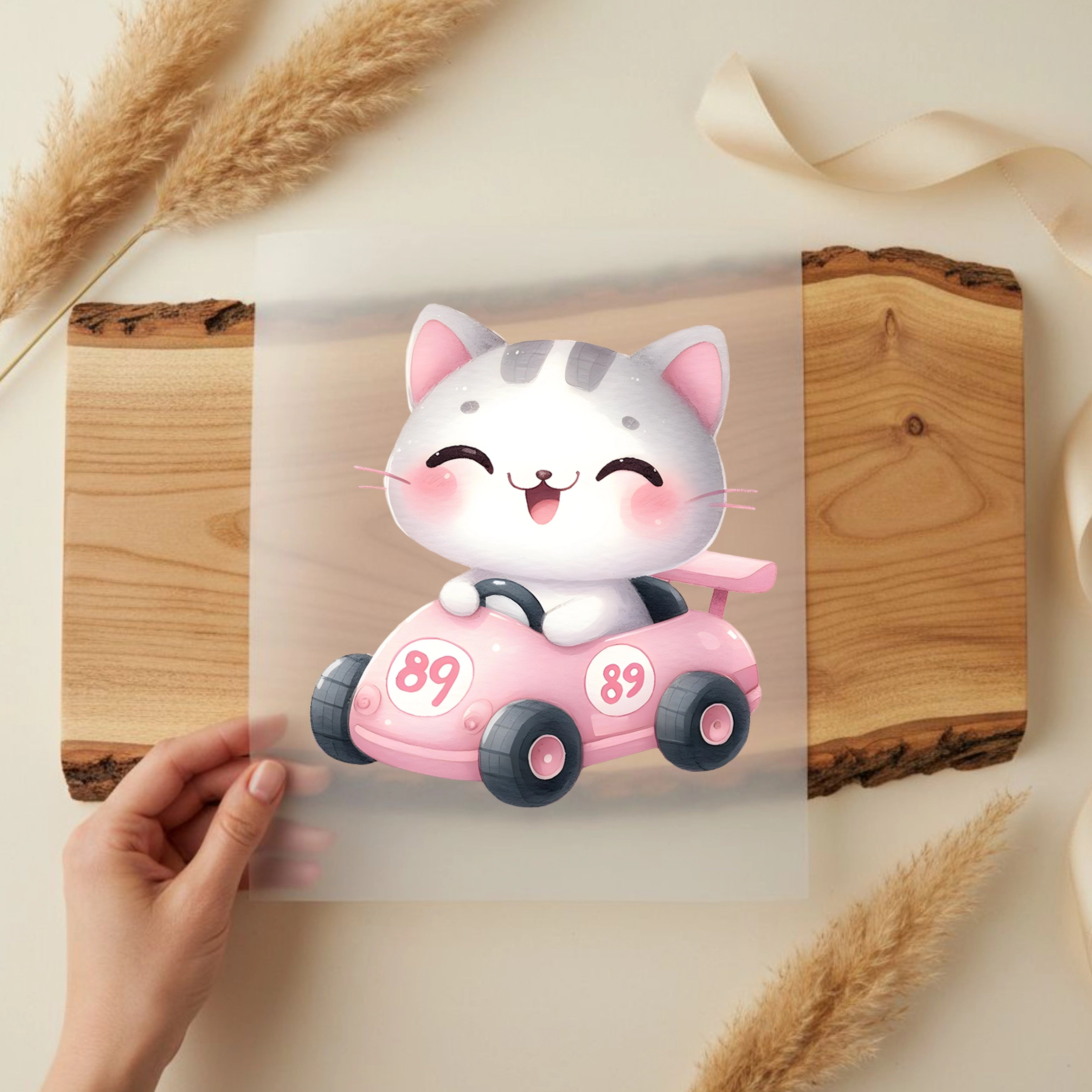 Bügelbild Rennfahrer Katze