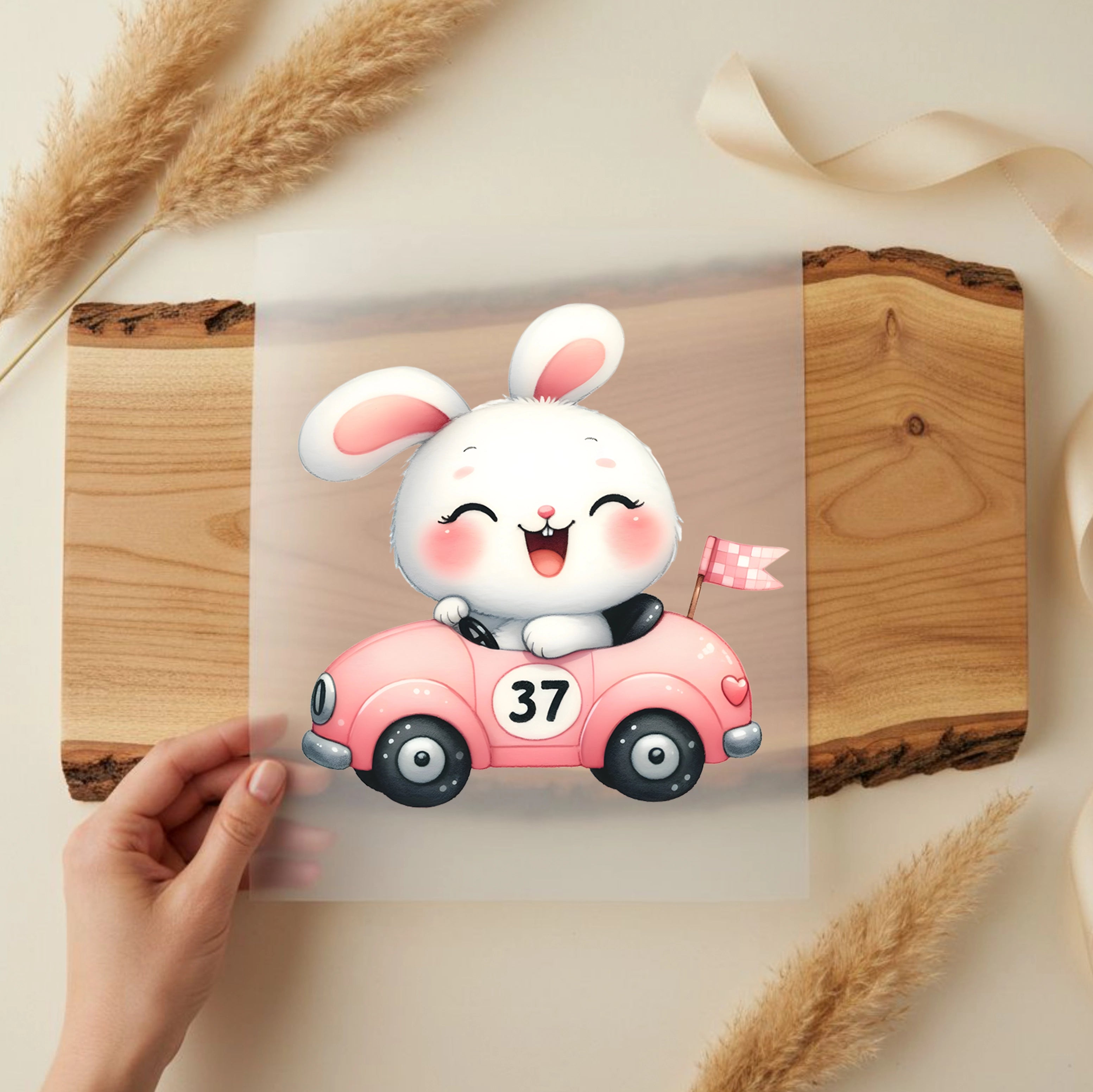 Bügelbild Rennfahrer Hase