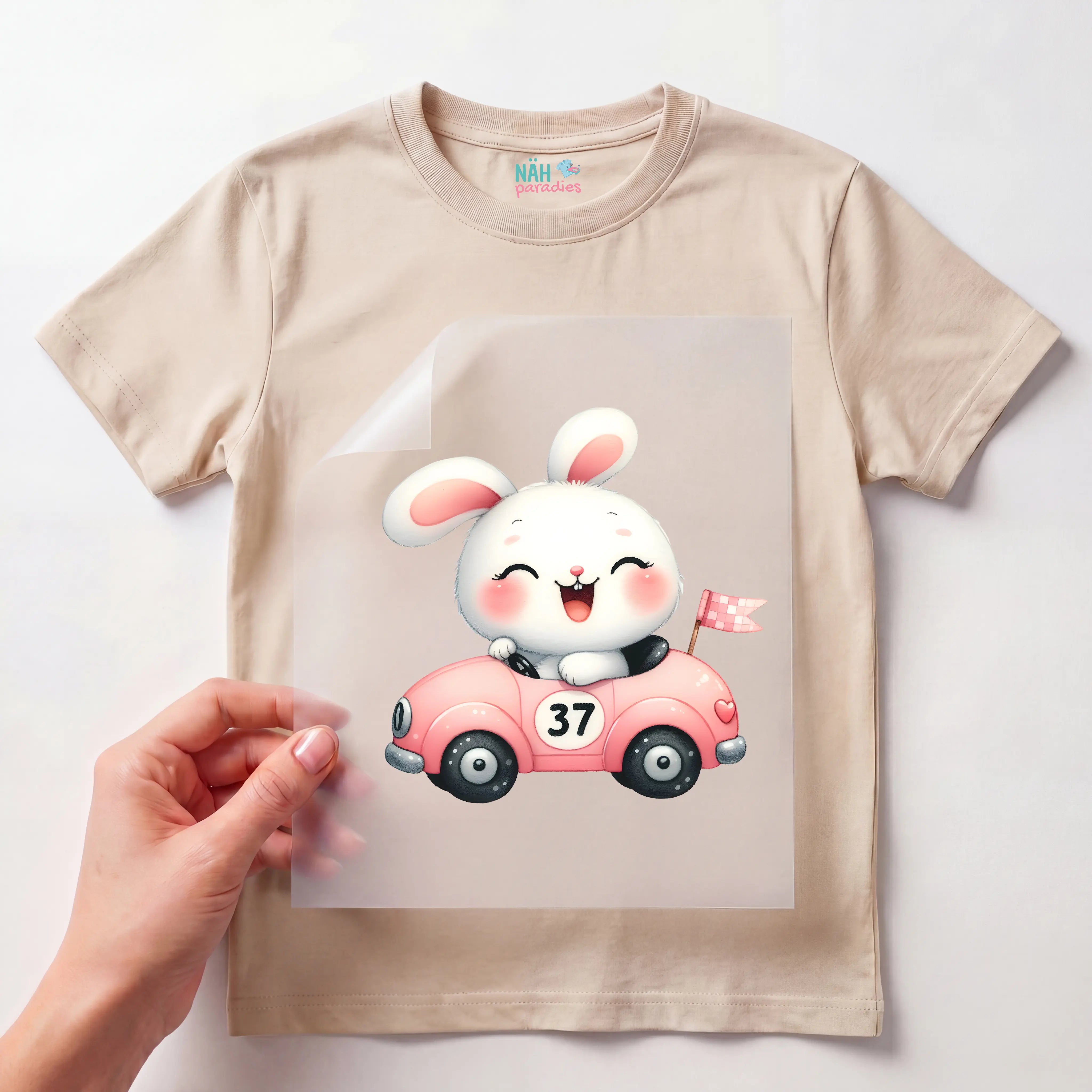Bügelbild Rennfahrer Hase
