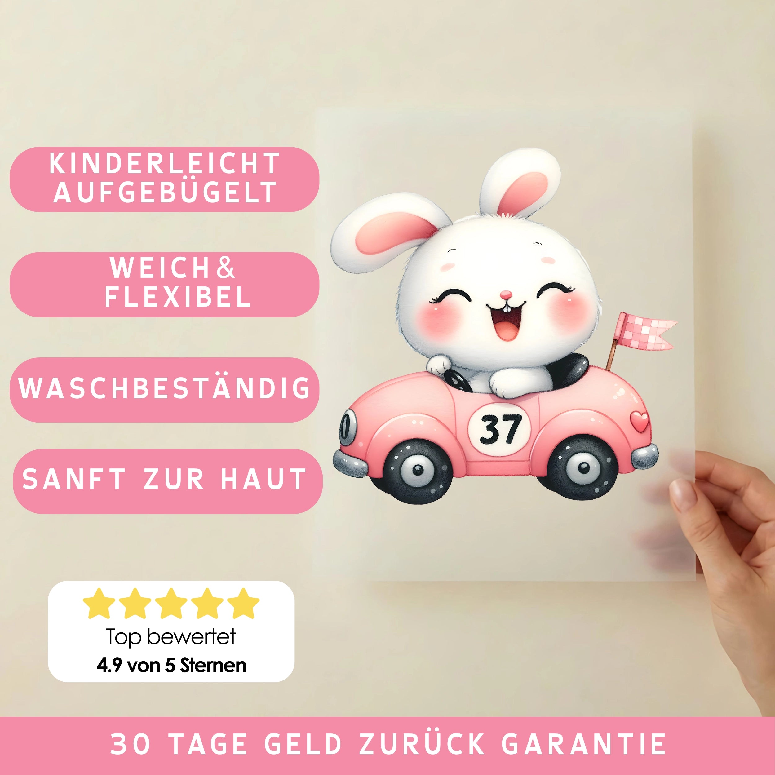 Bügelbild Rennfahrer Hase