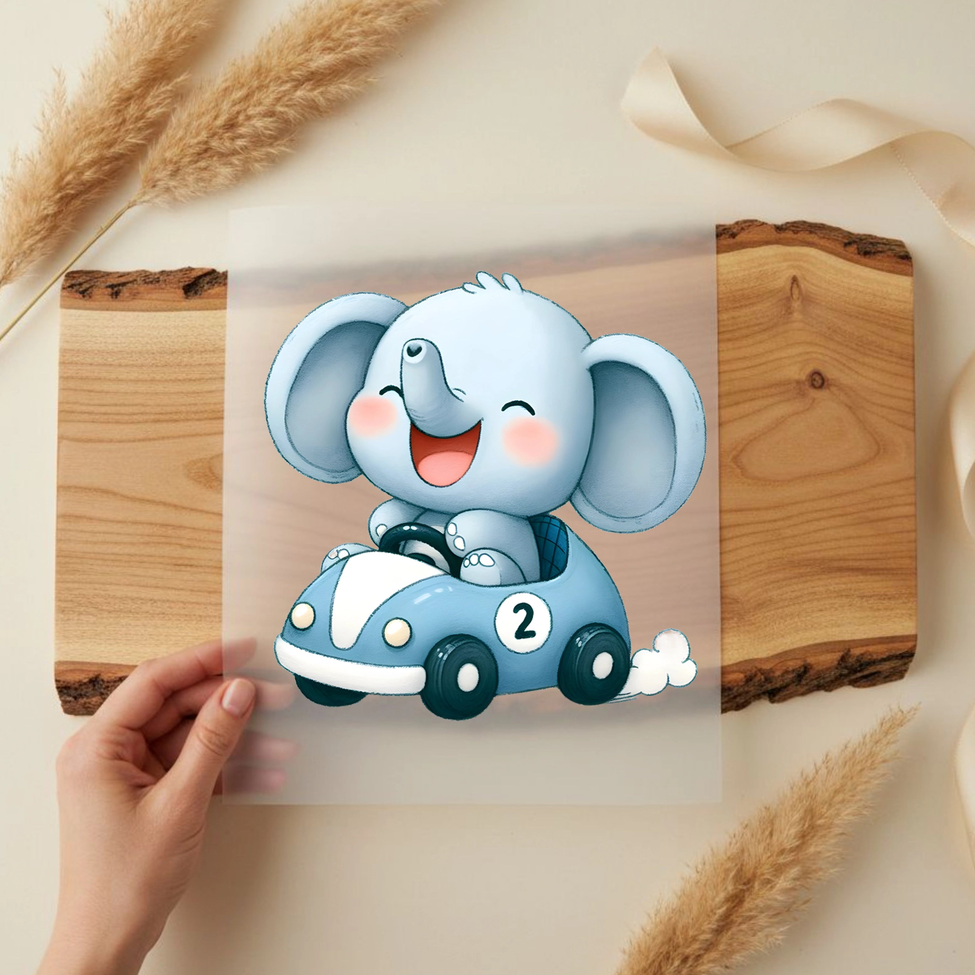 Bügelbild Rennfahrer Elefant