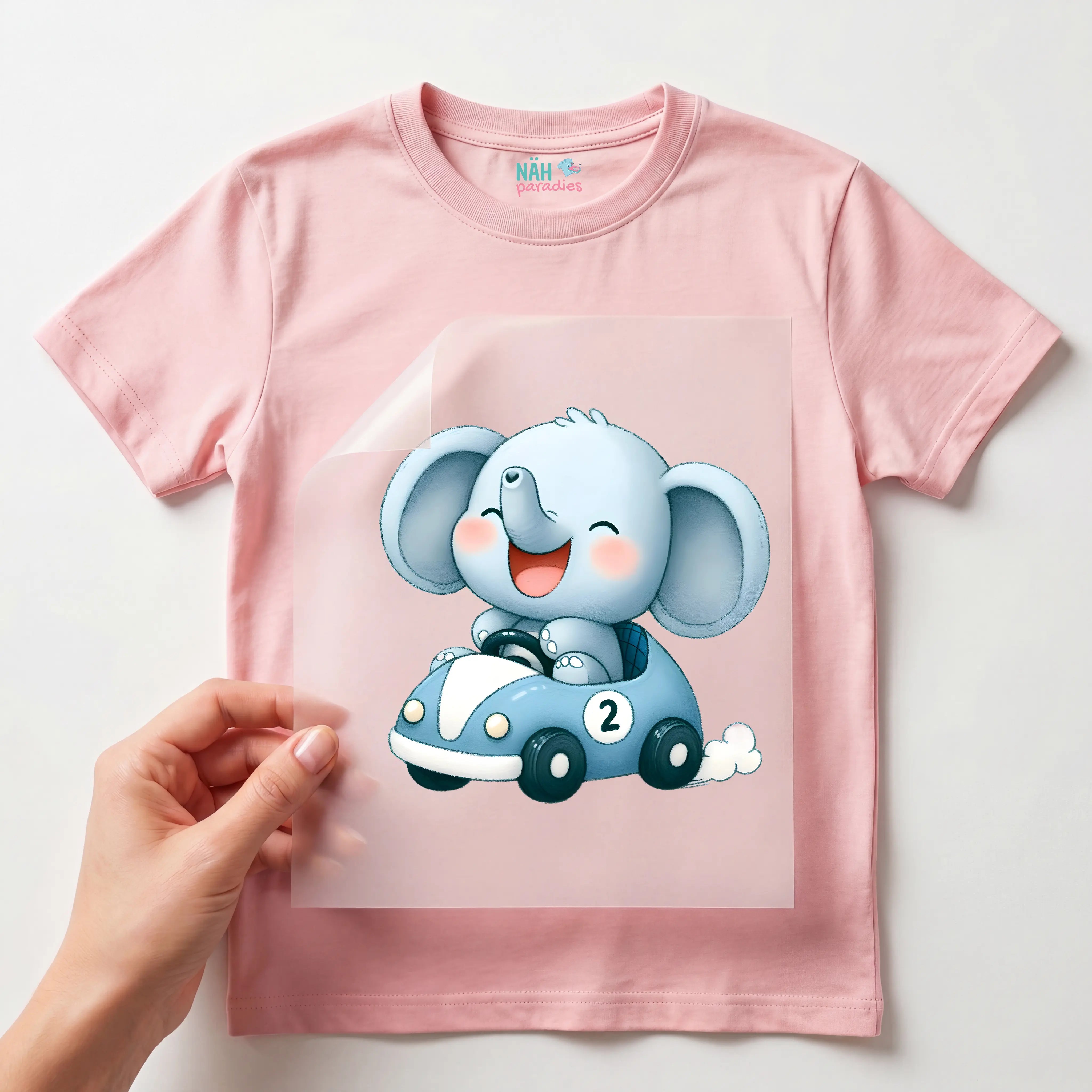 Bügelbild Rennfahrer Elefant