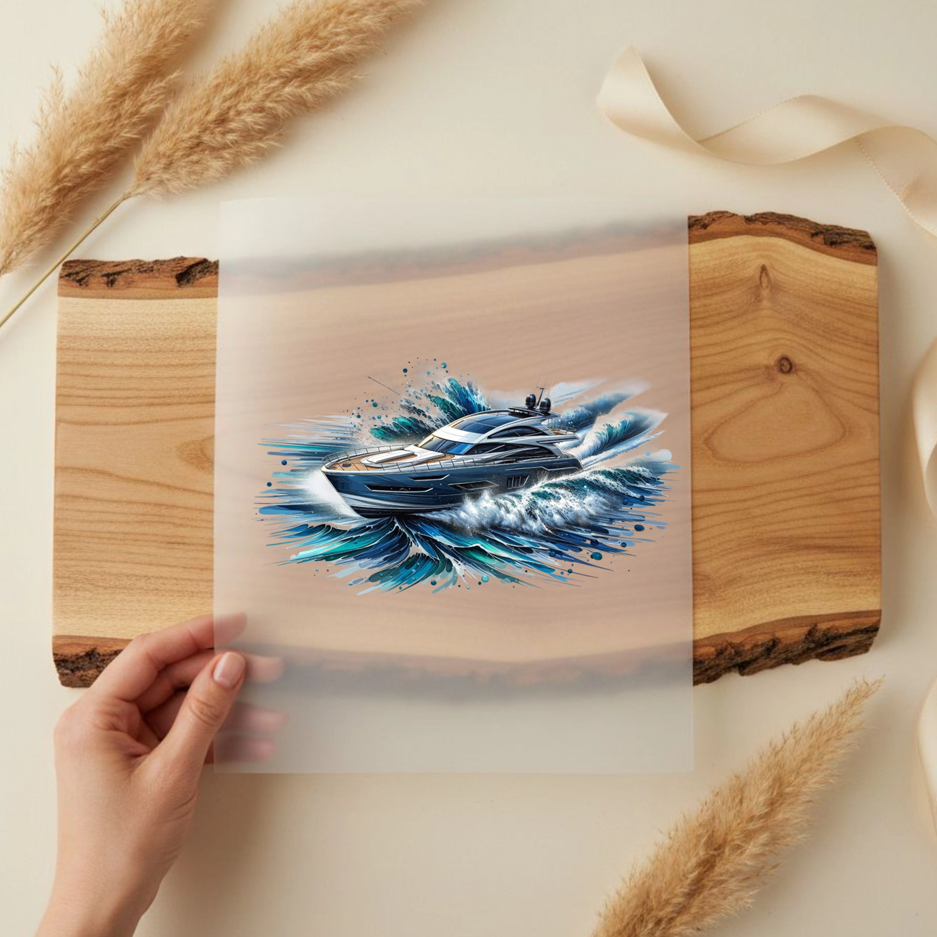 Bügelbild Yacht Wellenbrecher