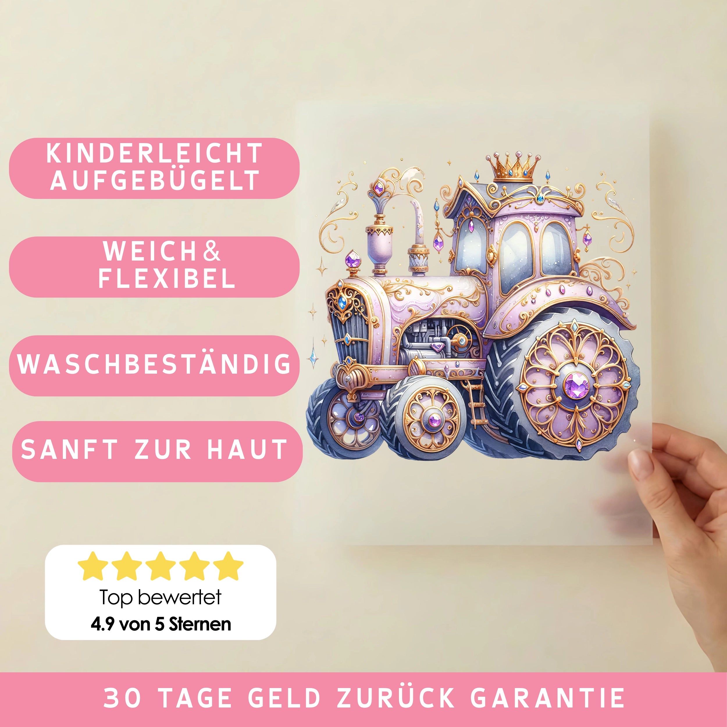 Bügelbild Königlicher Glitzertraktor