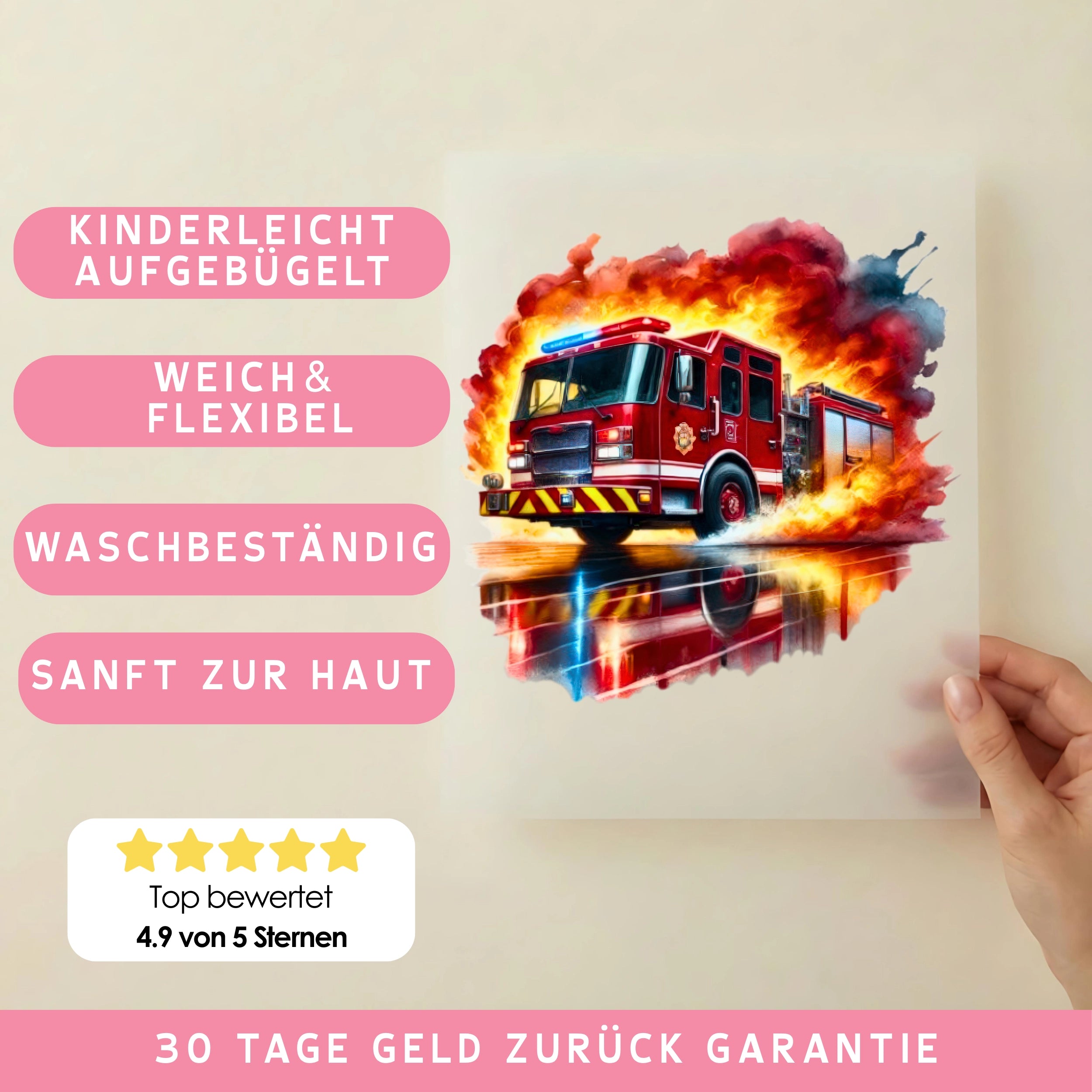 Bügelbild Blaulicht Feuerwehr im Flammeninferno