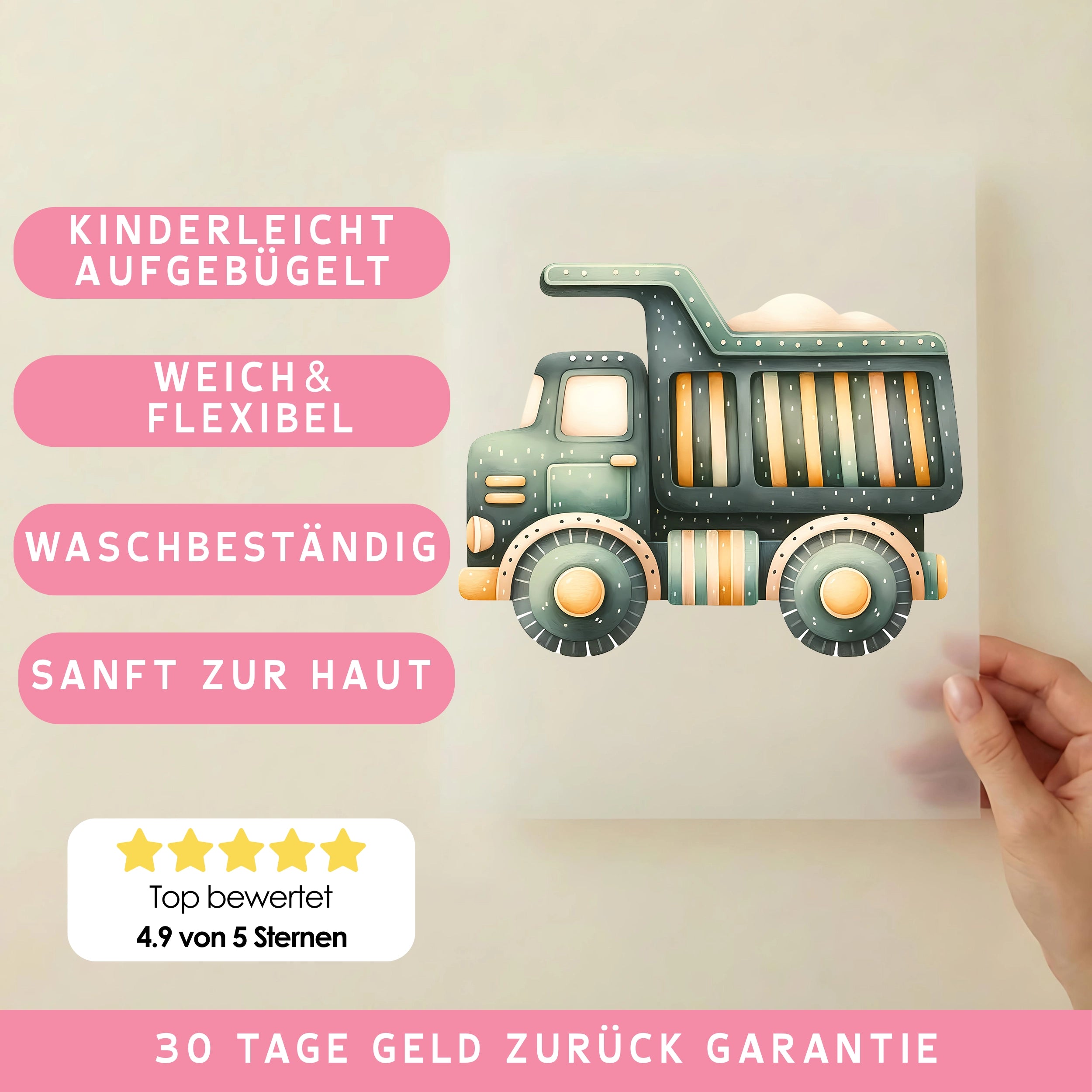 Bügelbild fleißiger Kipplaster