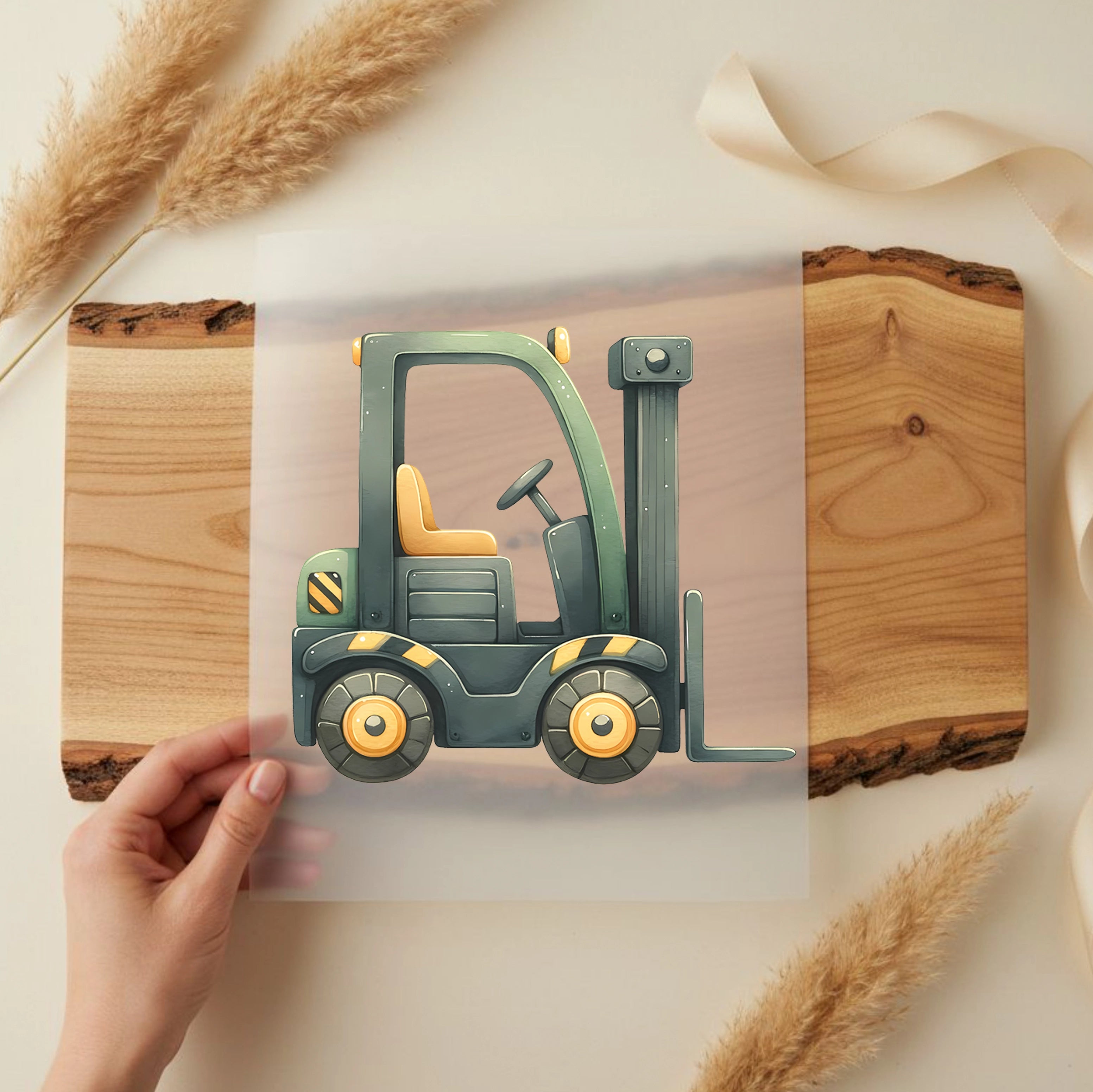 Bügelbild grüner Gabelstapler