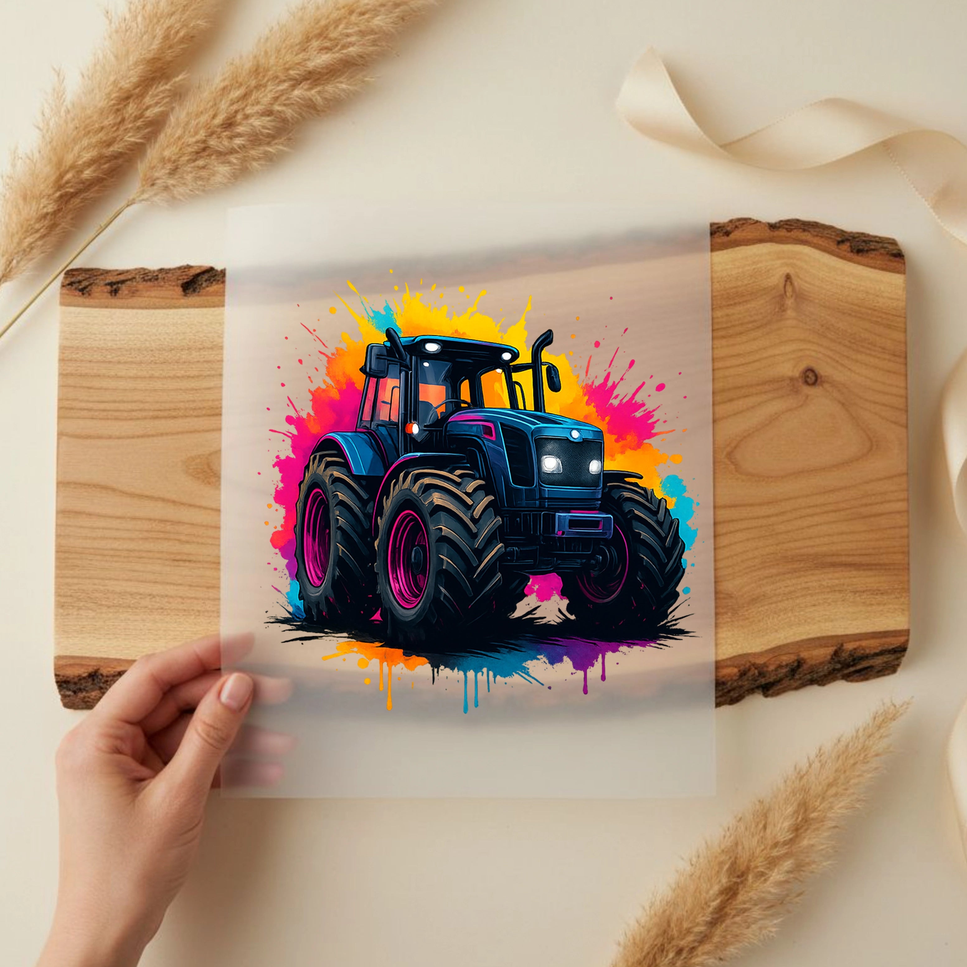 Bügelbild Bunter Traktor Splash