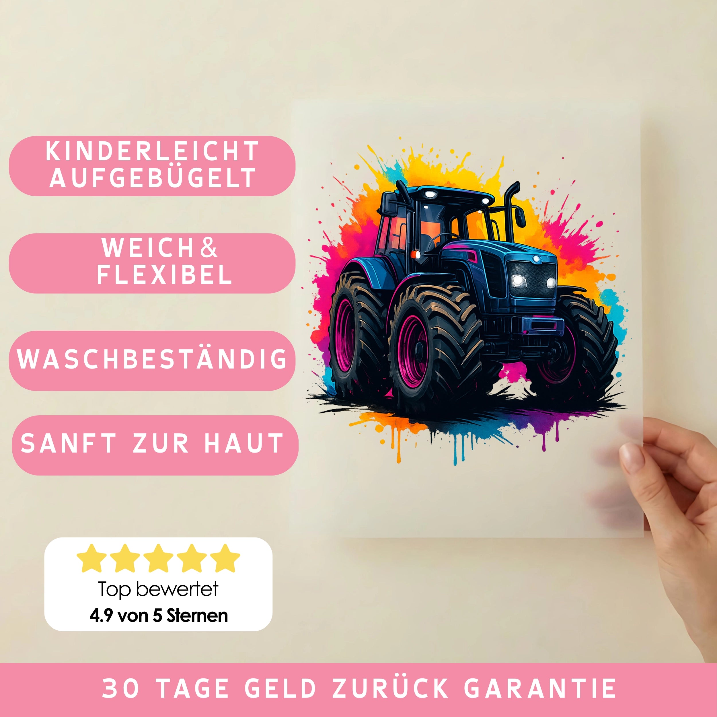 Bügelbild Bunter Traktor Splash