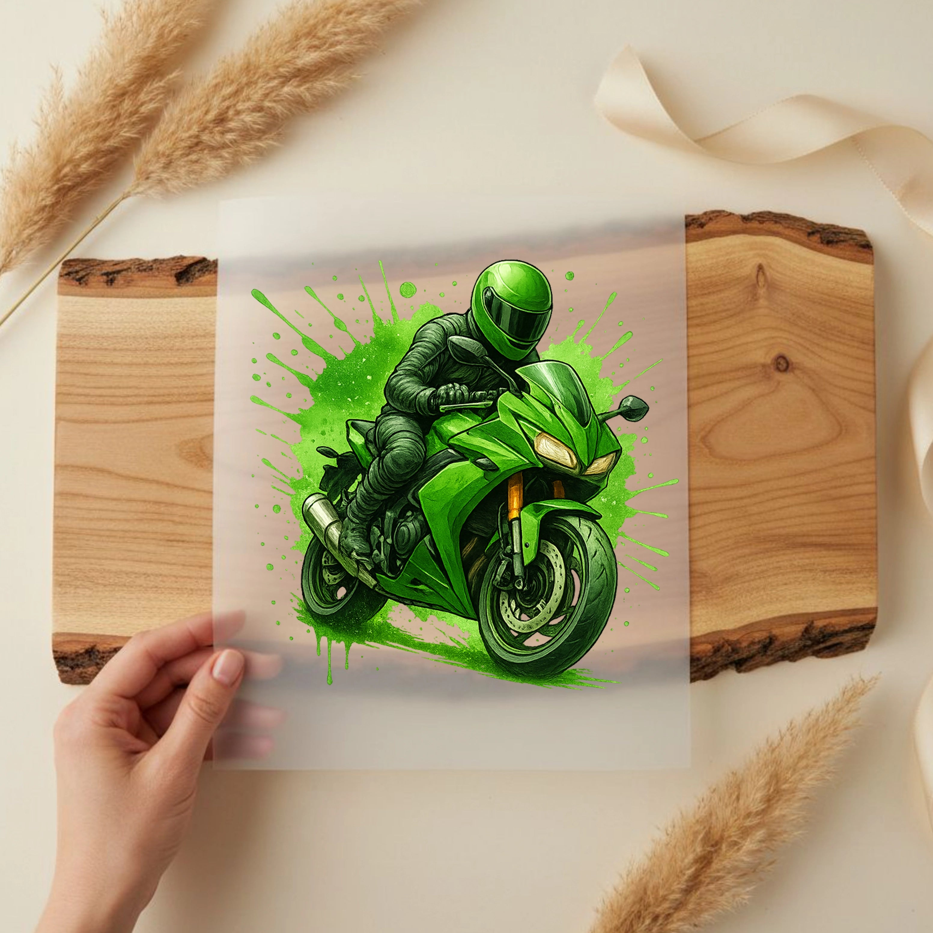 Bügelbild Motorrad Grüner Racer