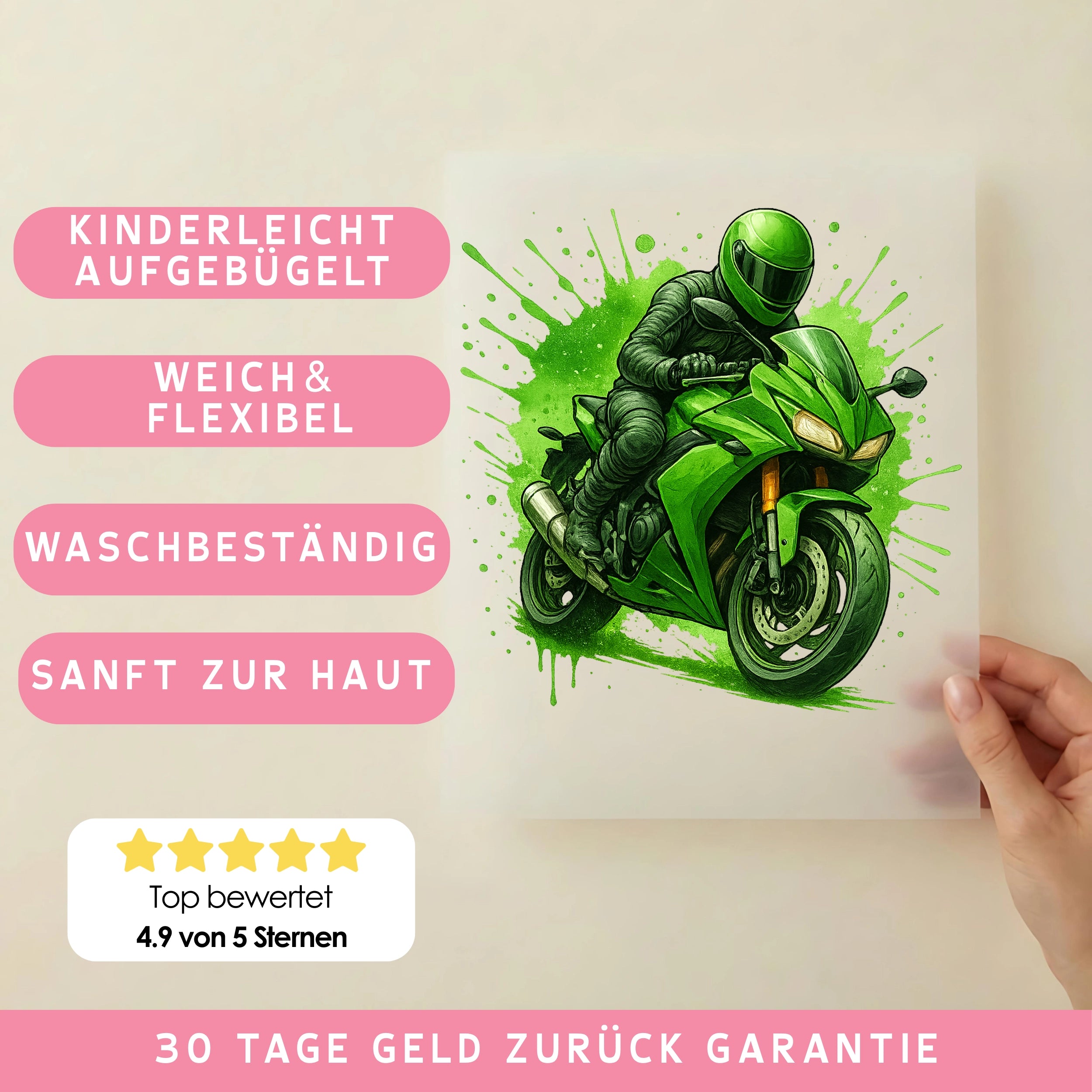Bügelbild Motorrad Grüner Racer