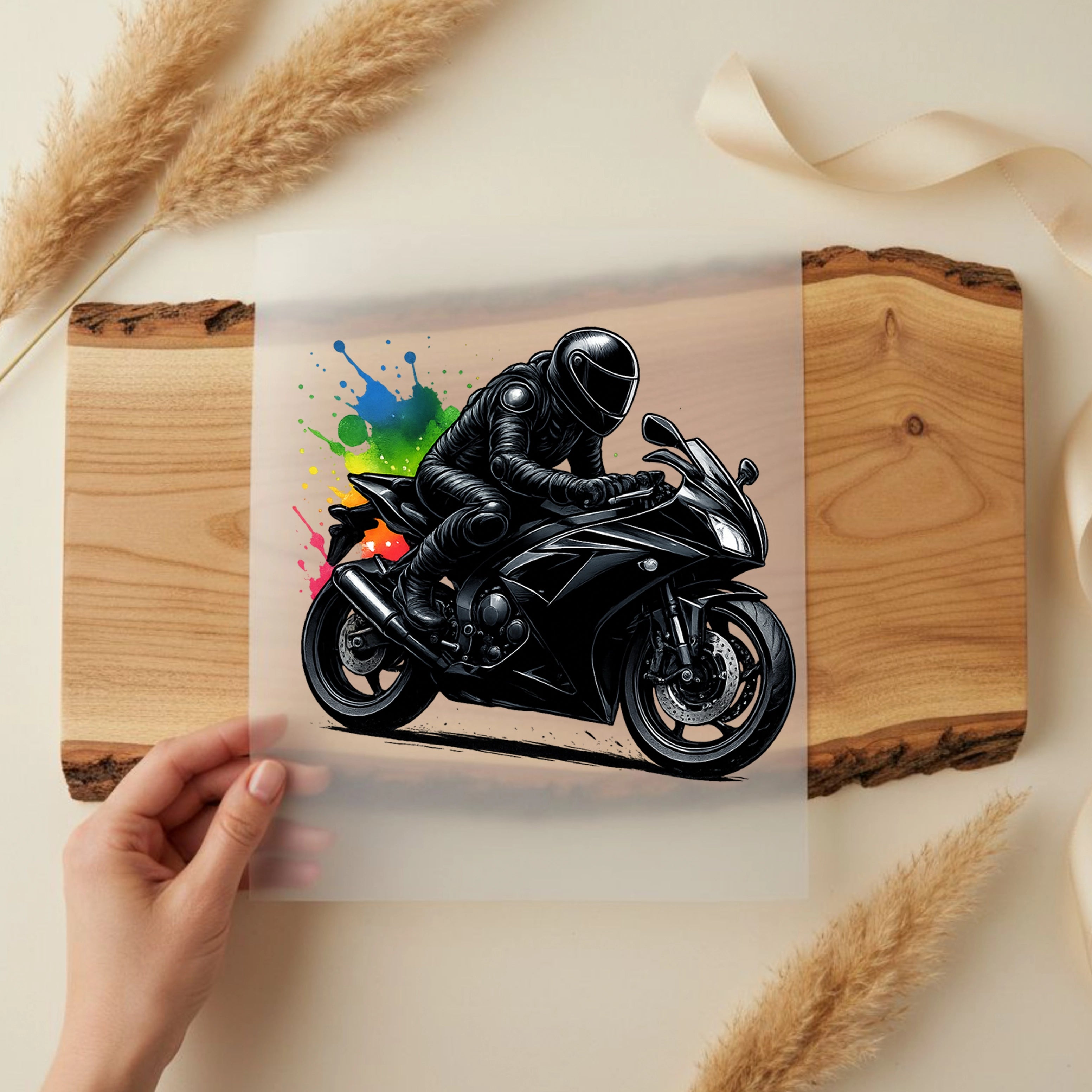 Bügelbild Motorrad Schwarzer Farbenrider