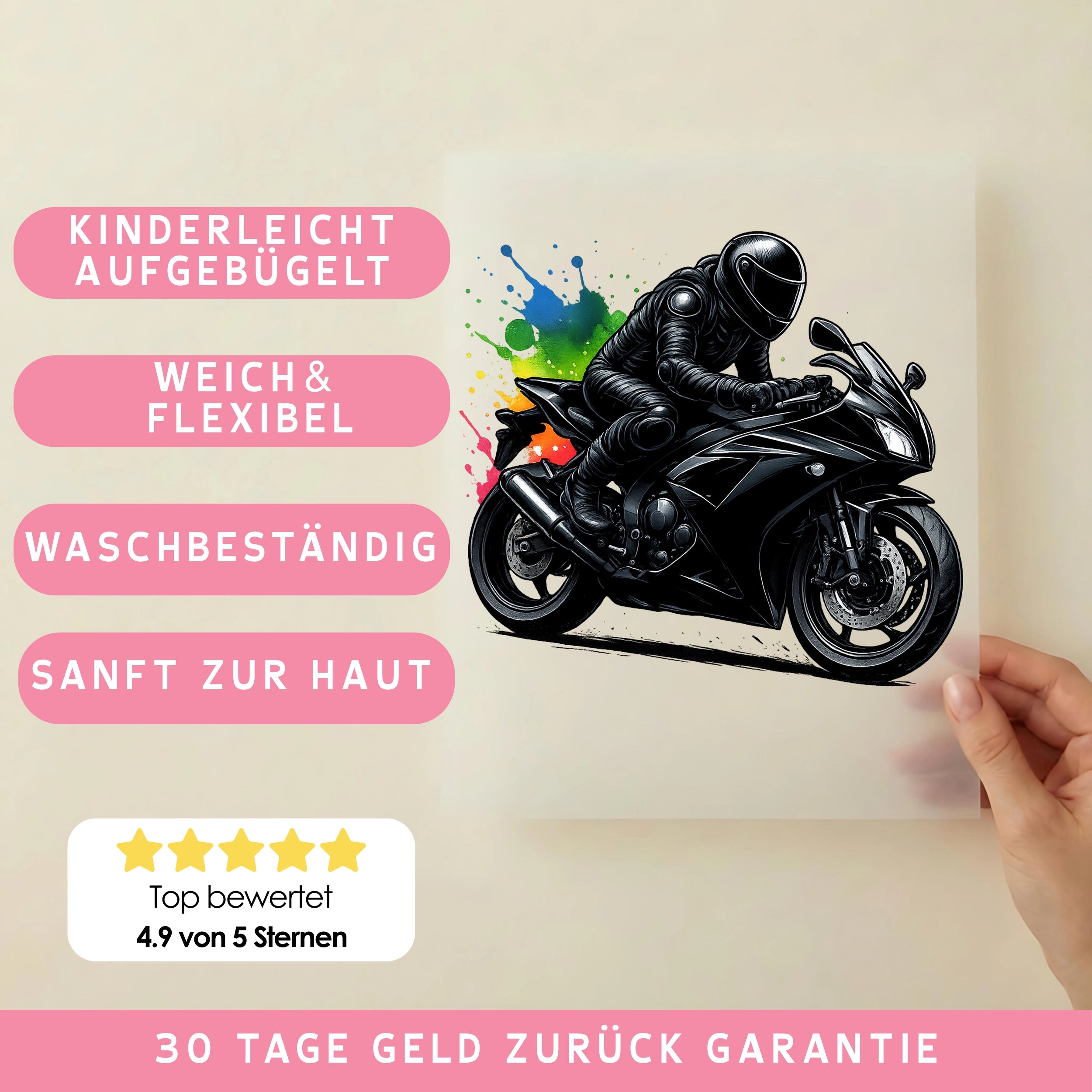 Bügelbild Motorrad Schwarzer Farbenrider