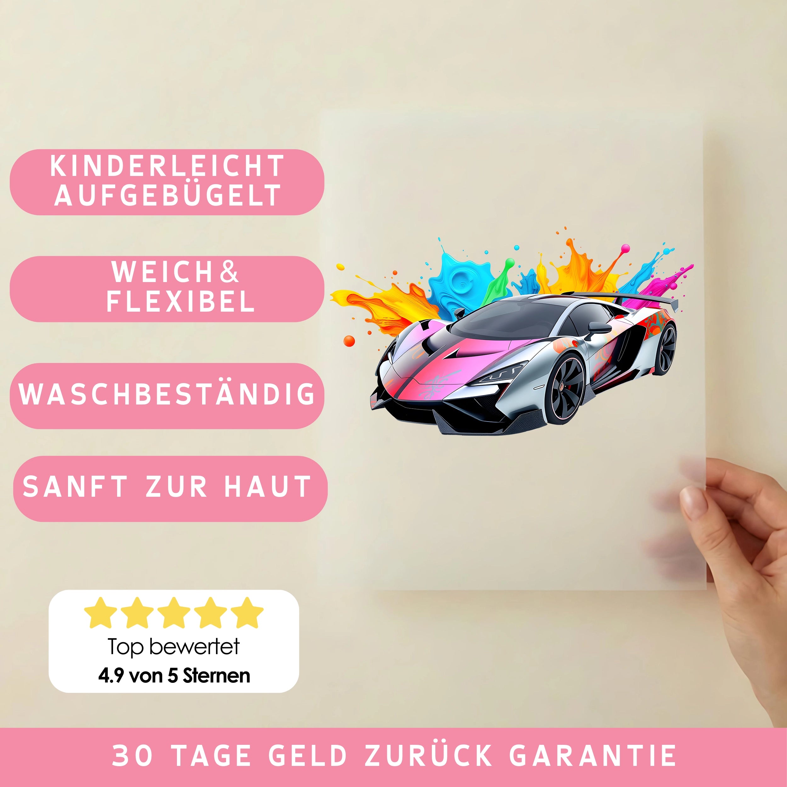 Bügelbild Rennwagen Color Splash