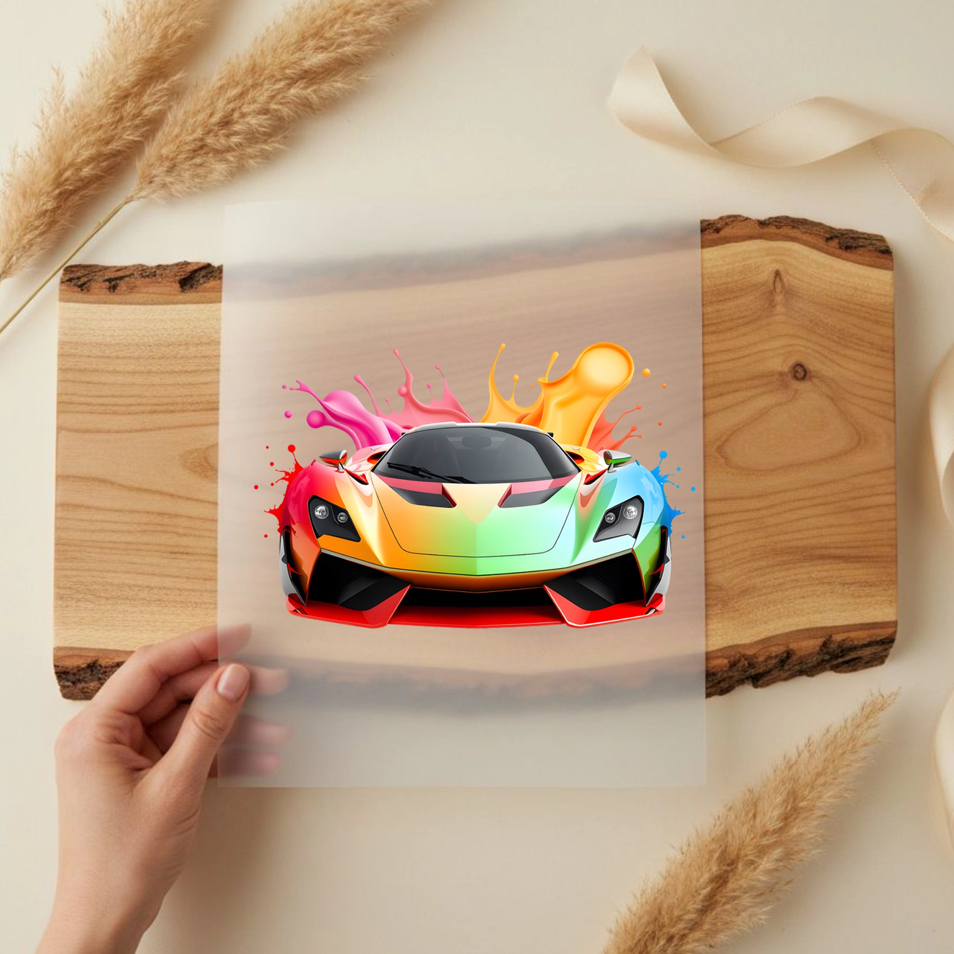 Bügelbild Rennwagen Front Color Splash