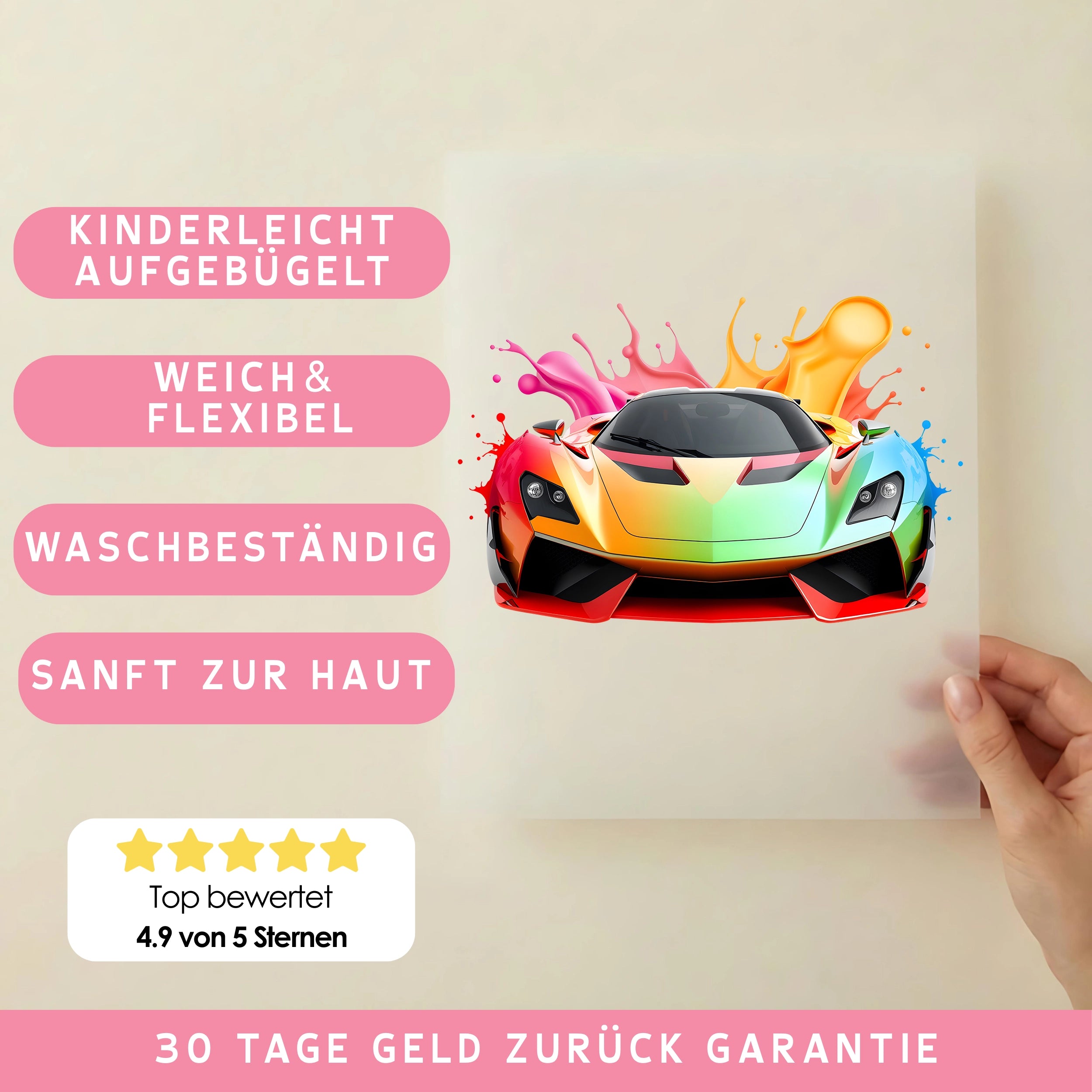 Bügelbild Rennwagen Front Color Splash