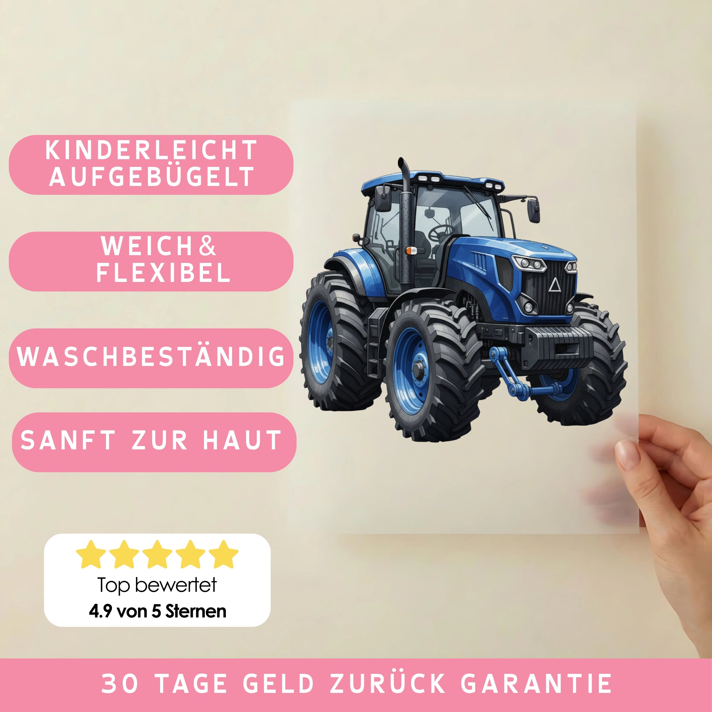 Bügelbild Traktor Power Blau