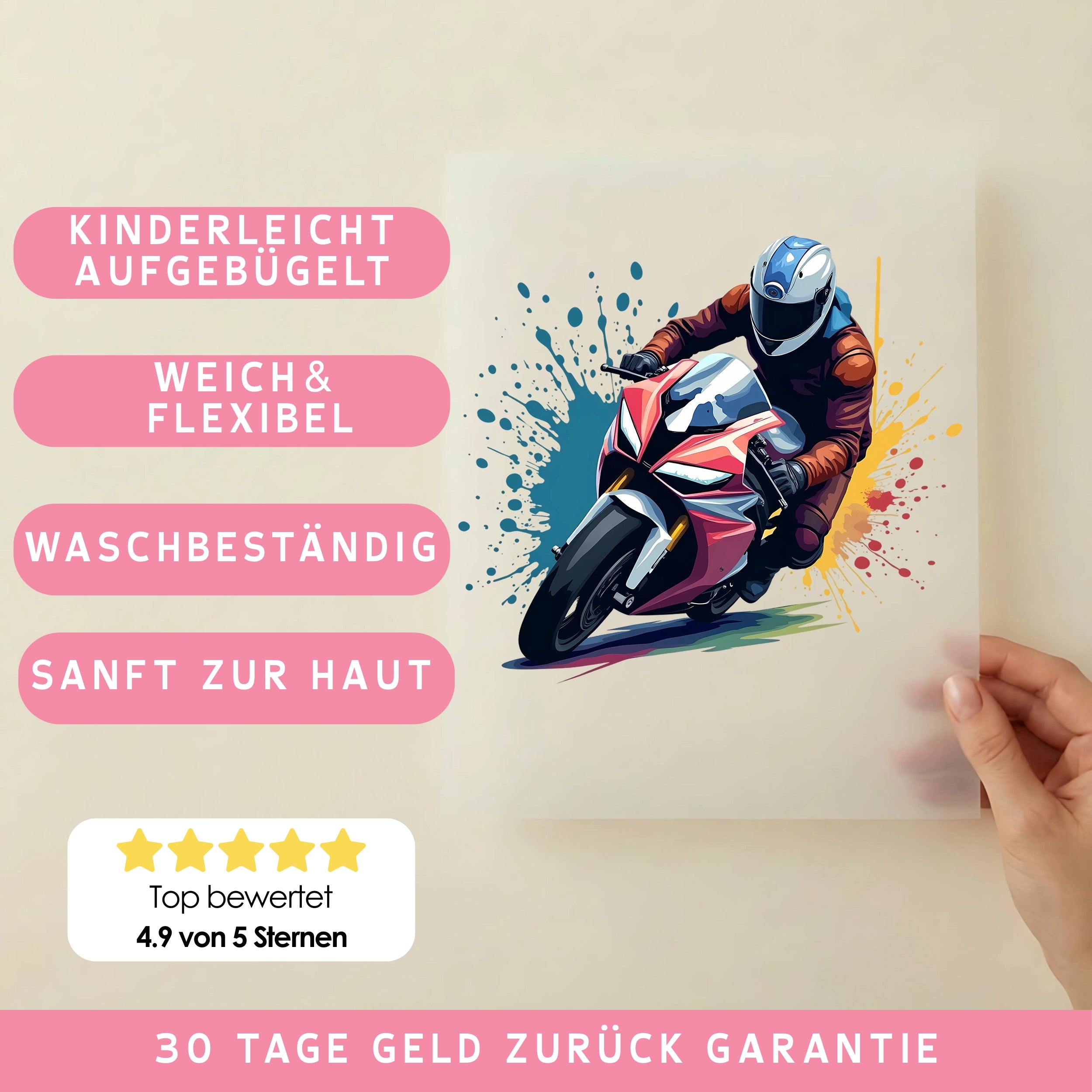 Bügelbild Splash Motorbike Rider