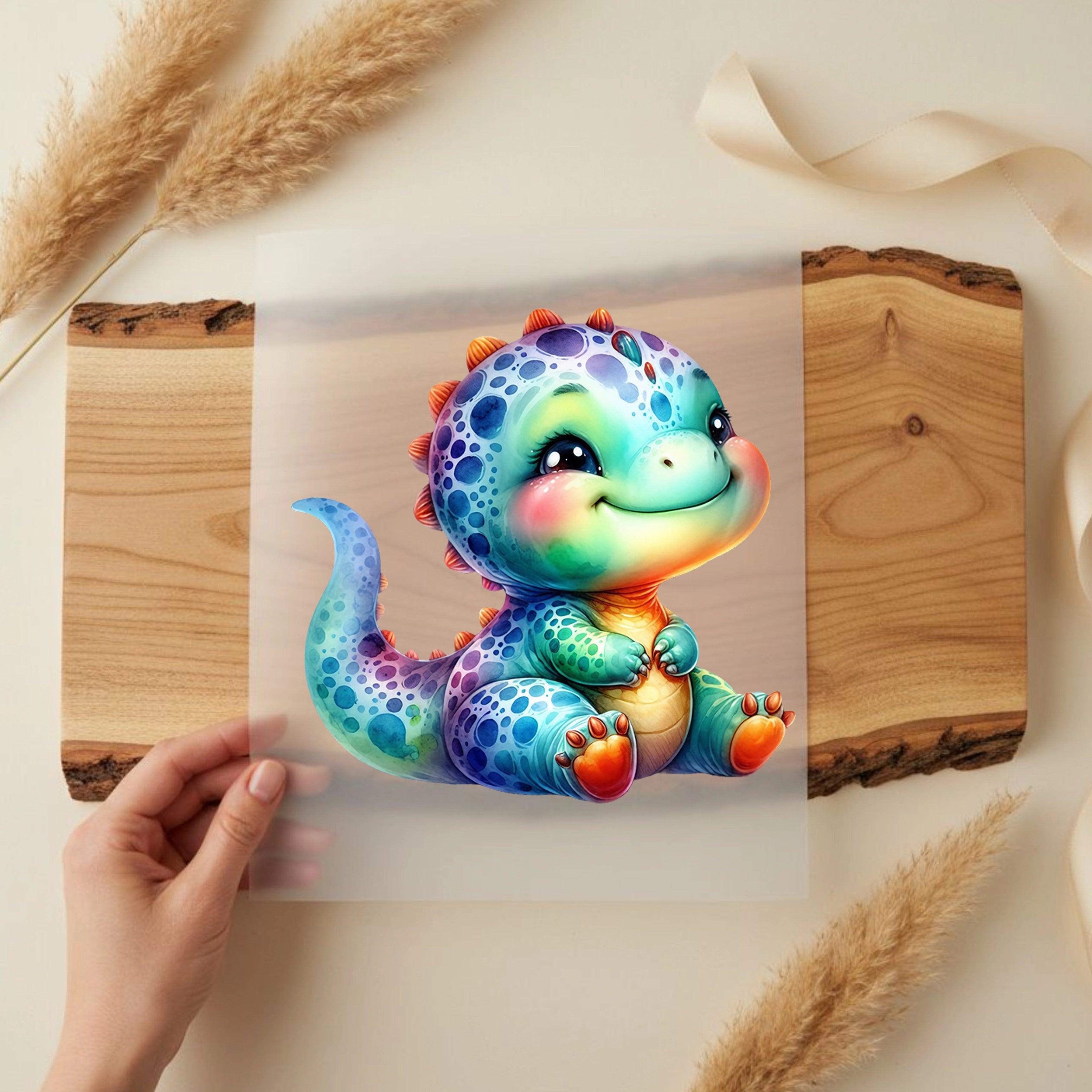 Bügelbild Dino bunter Kuschelsaurier