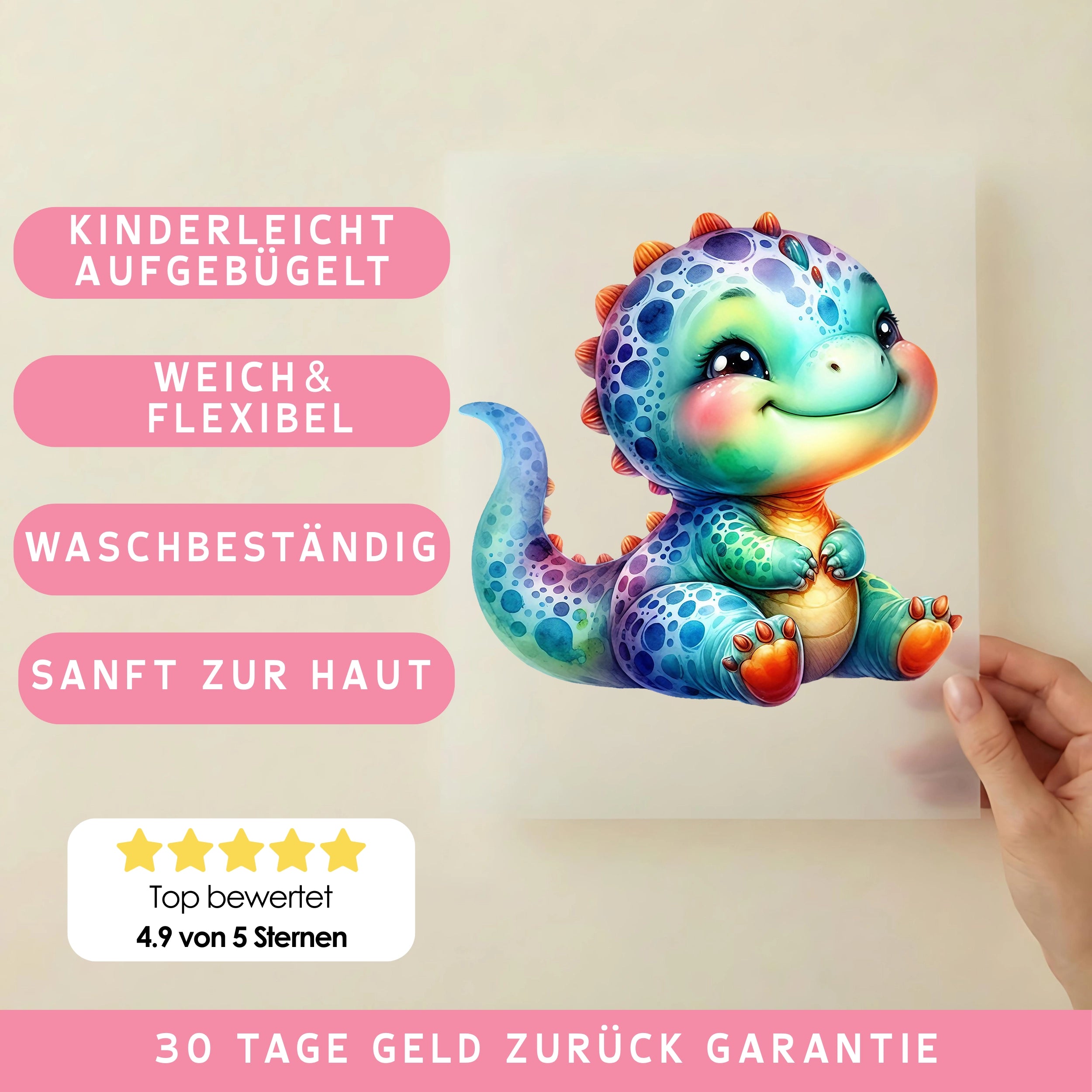 Bügelbild Dino bunter Kuschelsaurier