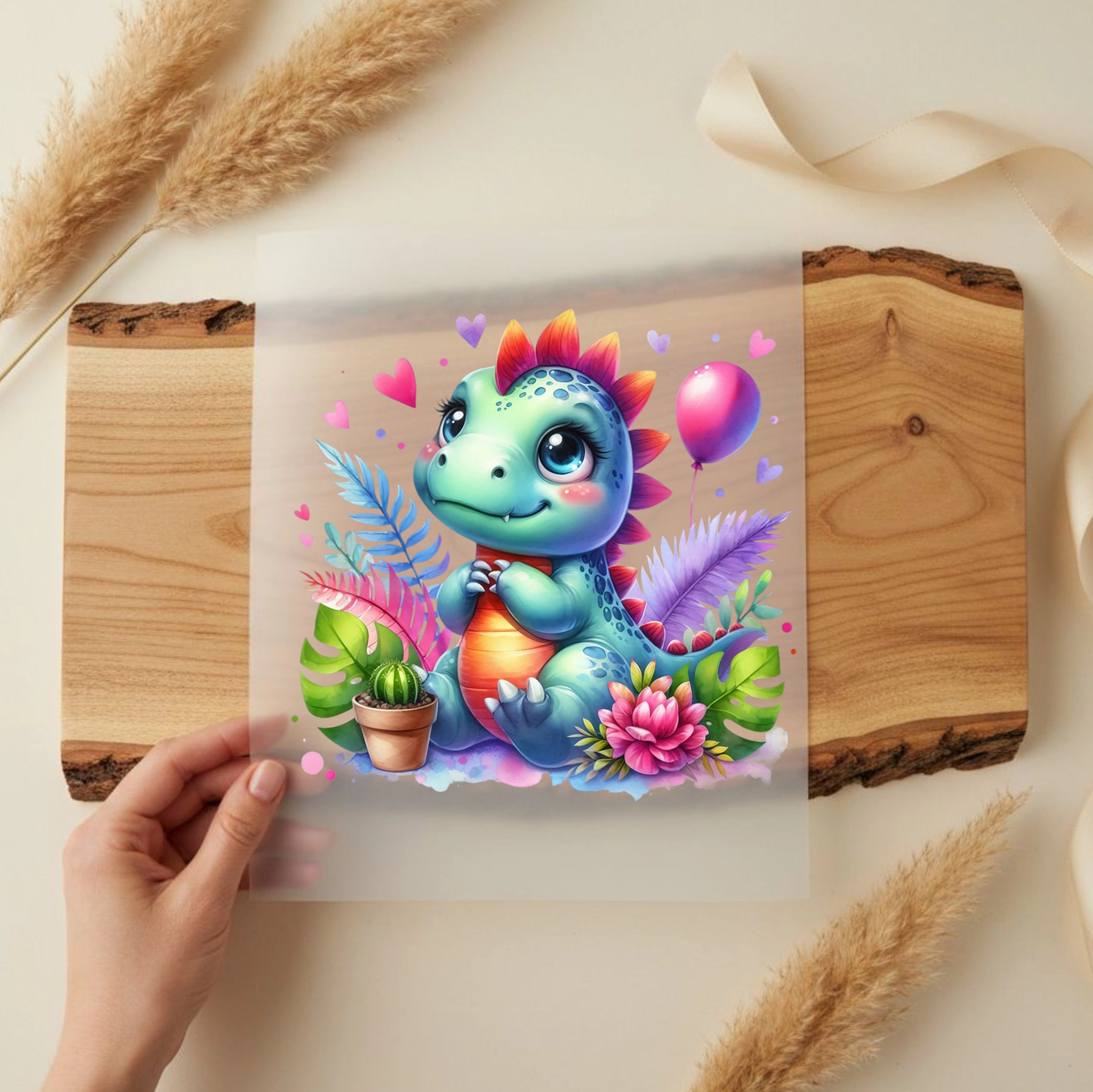 Bügelbild Dino Blumenglück