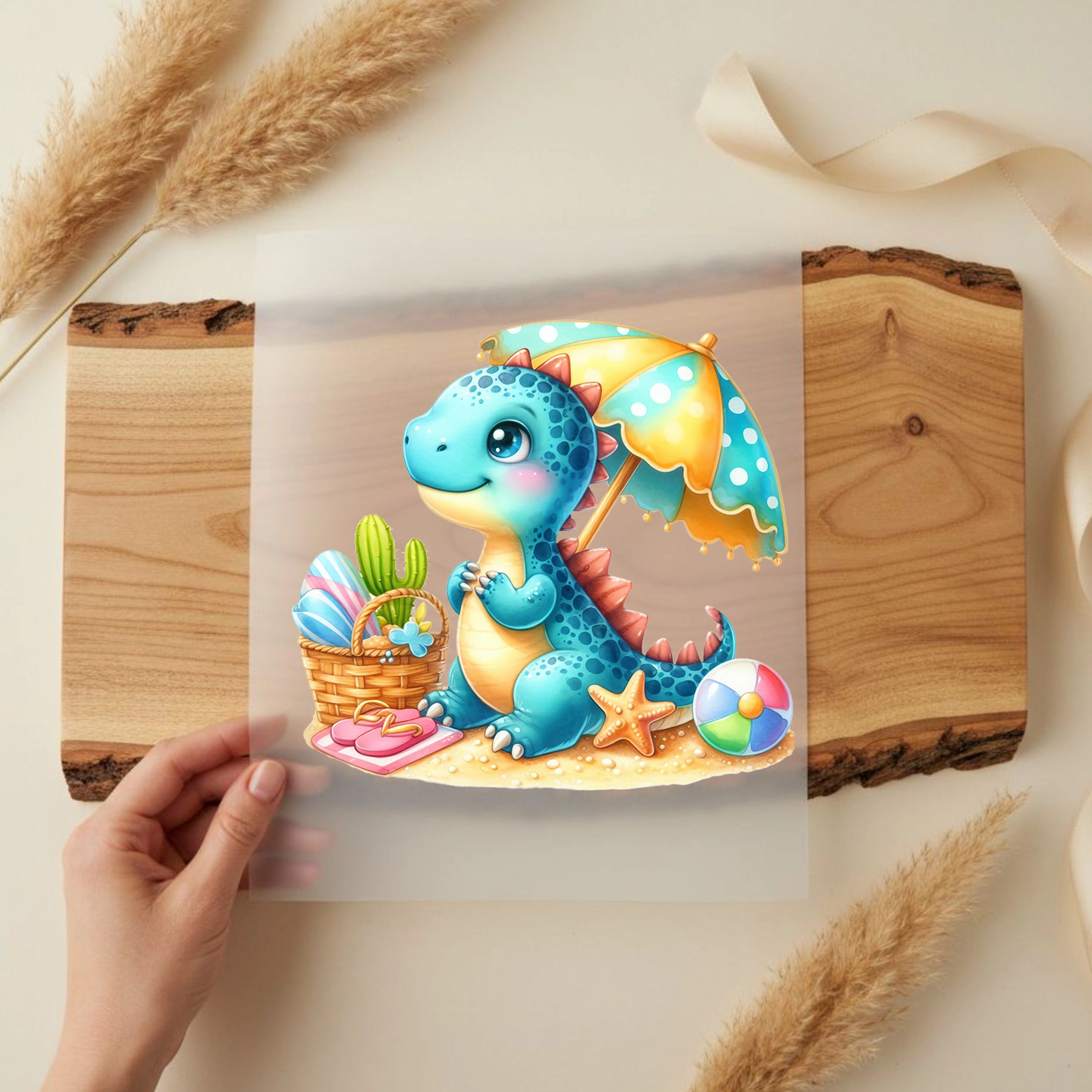 Bügelbild Dino Strandspaß