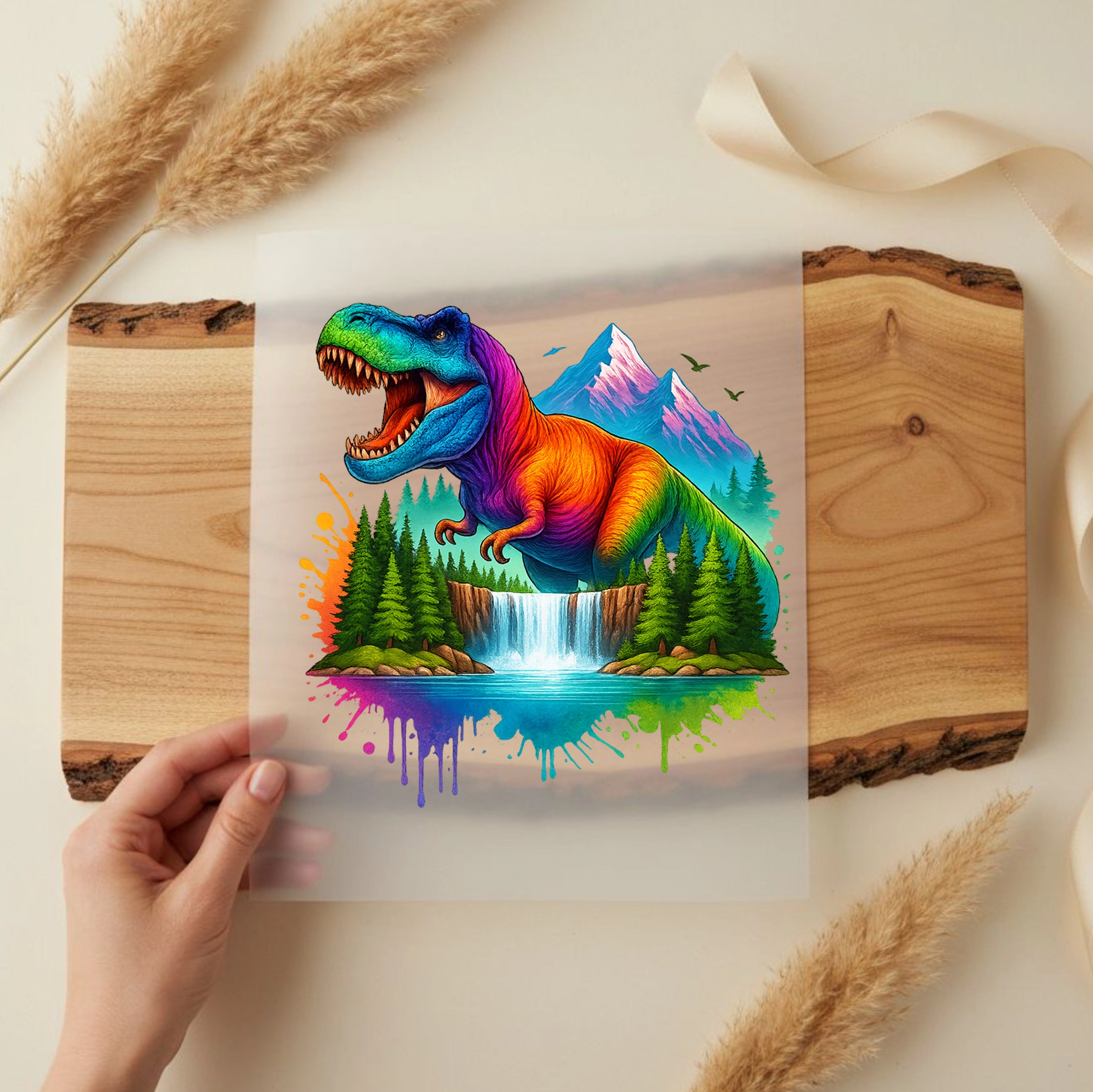 Bügelbild Dino im Paradies