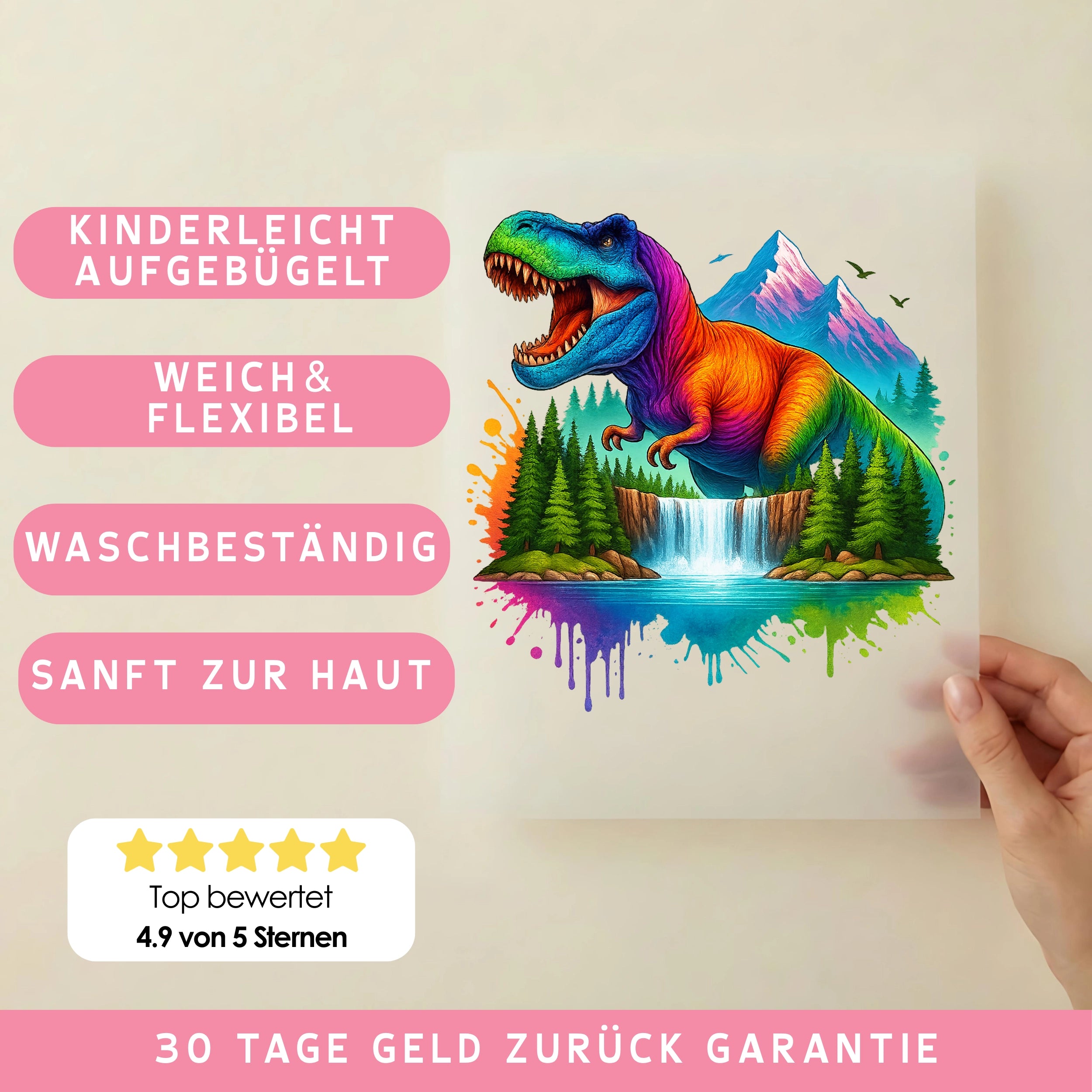 Bügelbild Dino im Paradies