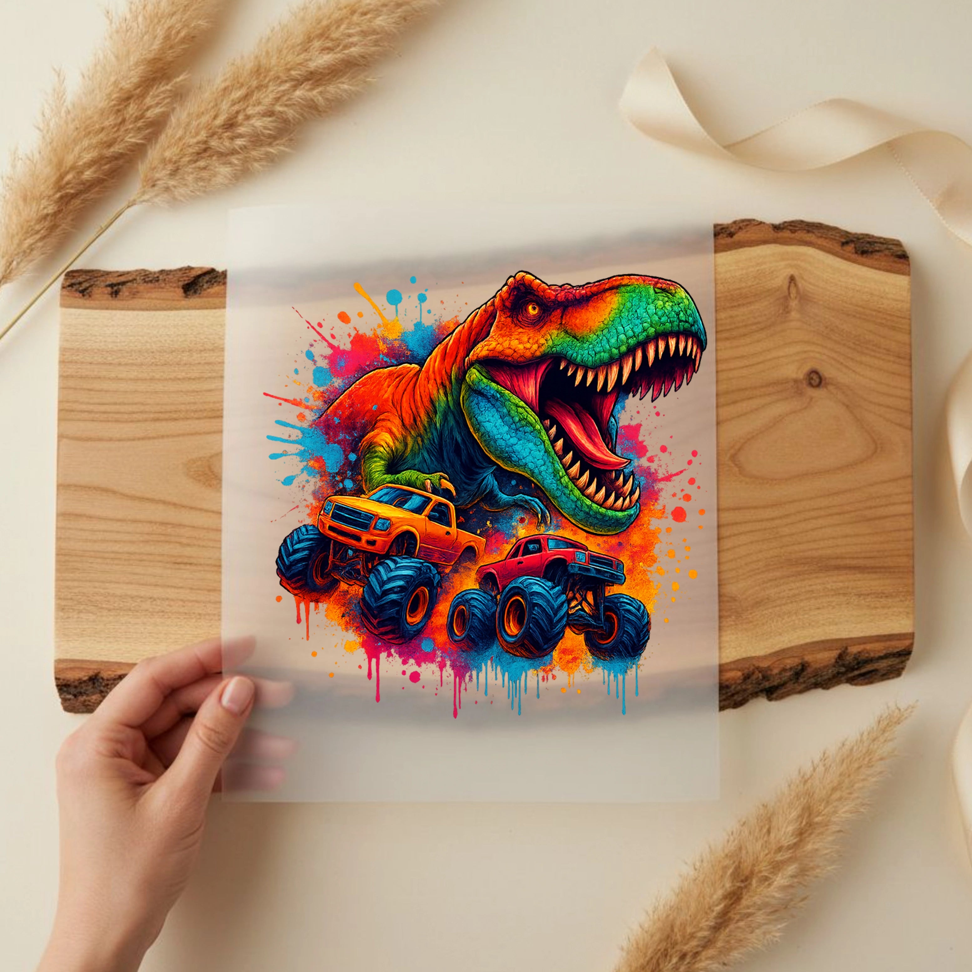 Bügelbild Monstertruck Dino