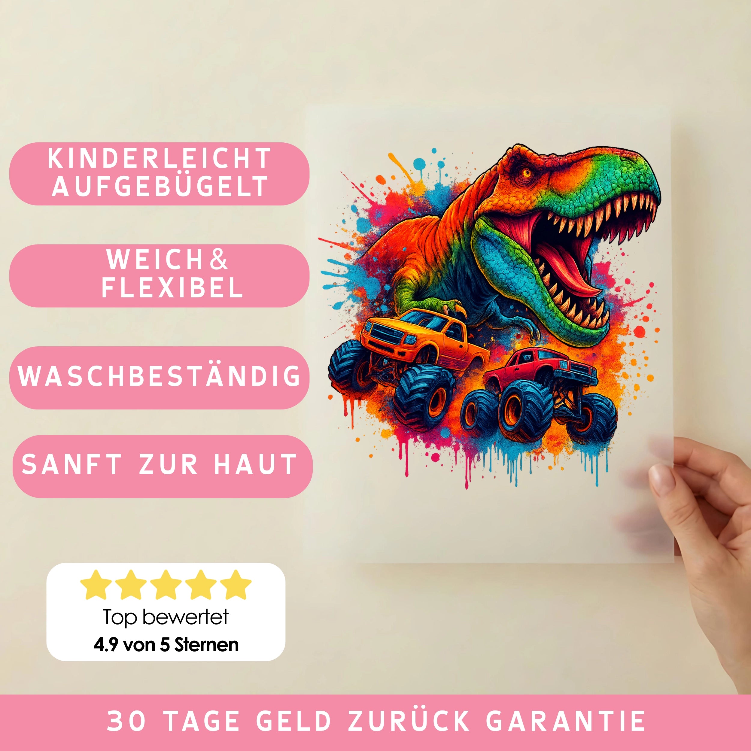 Bügelbild Monstertruck Dino
