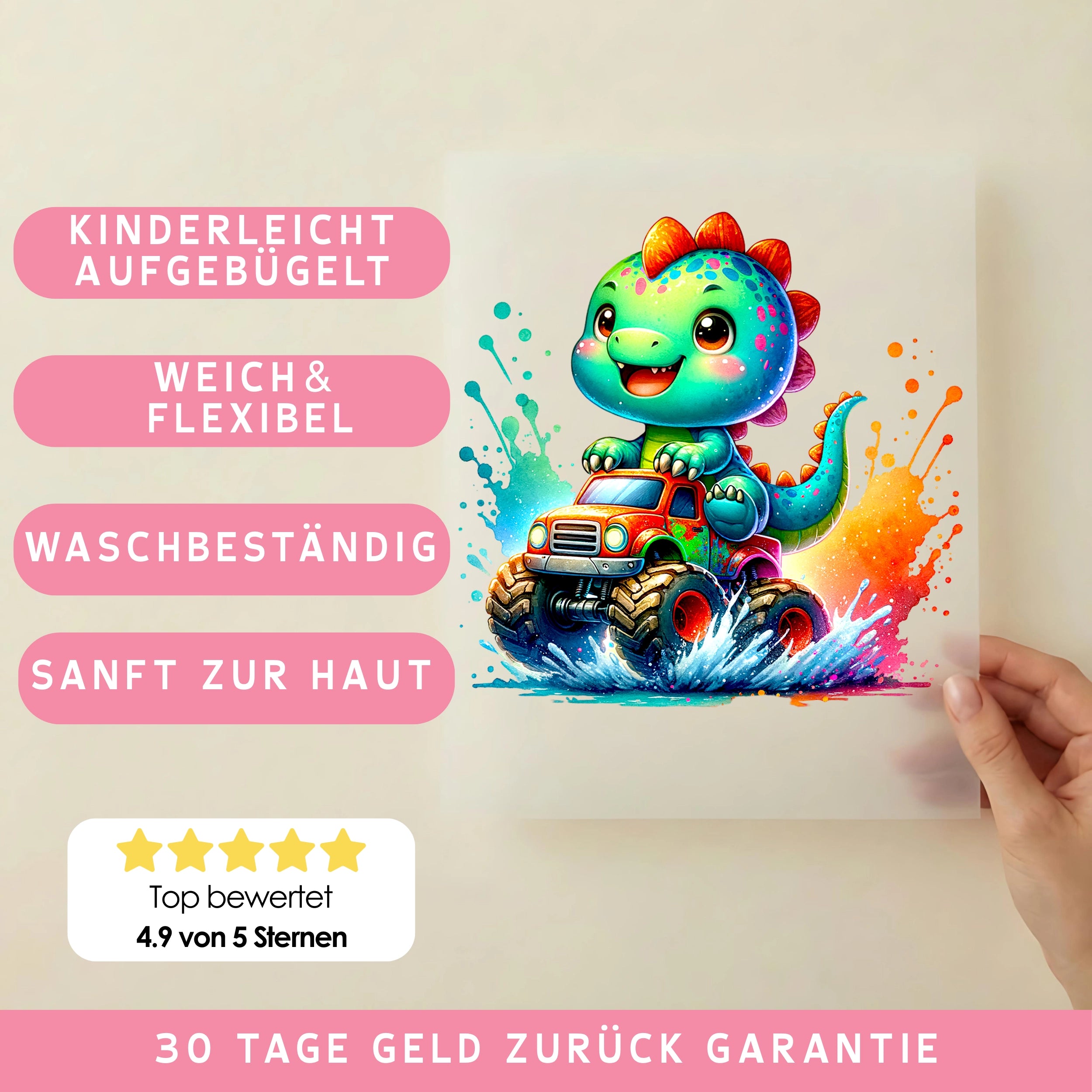 Bügelbild Baby Dino Monstertruck