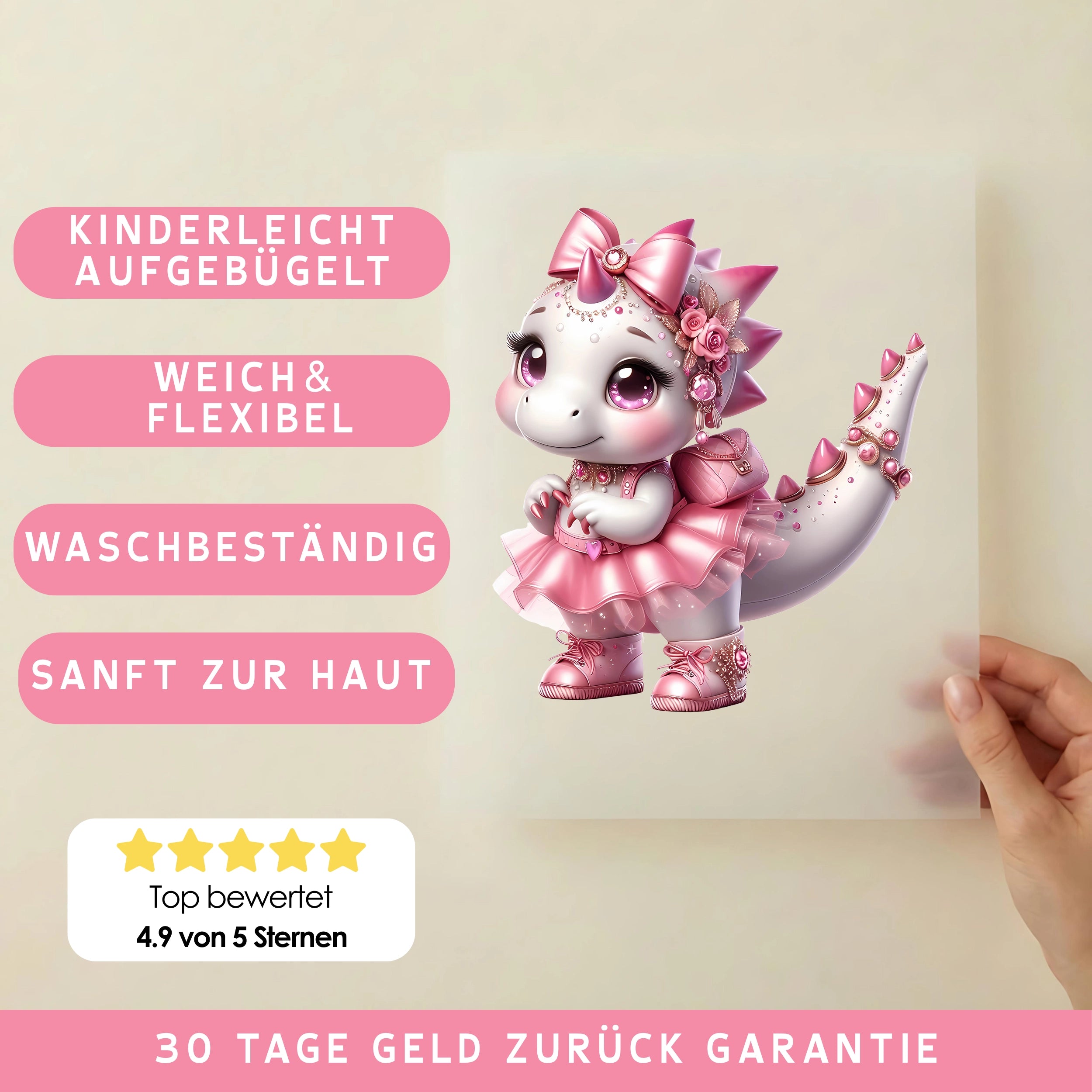 Bügelbild Dino Schmucksternchen