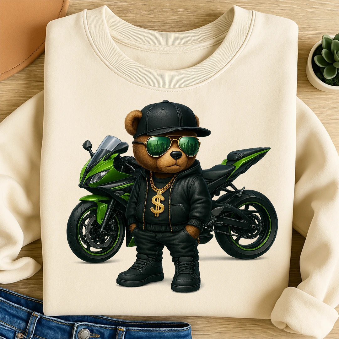 Bügelbild Bär Motorradking