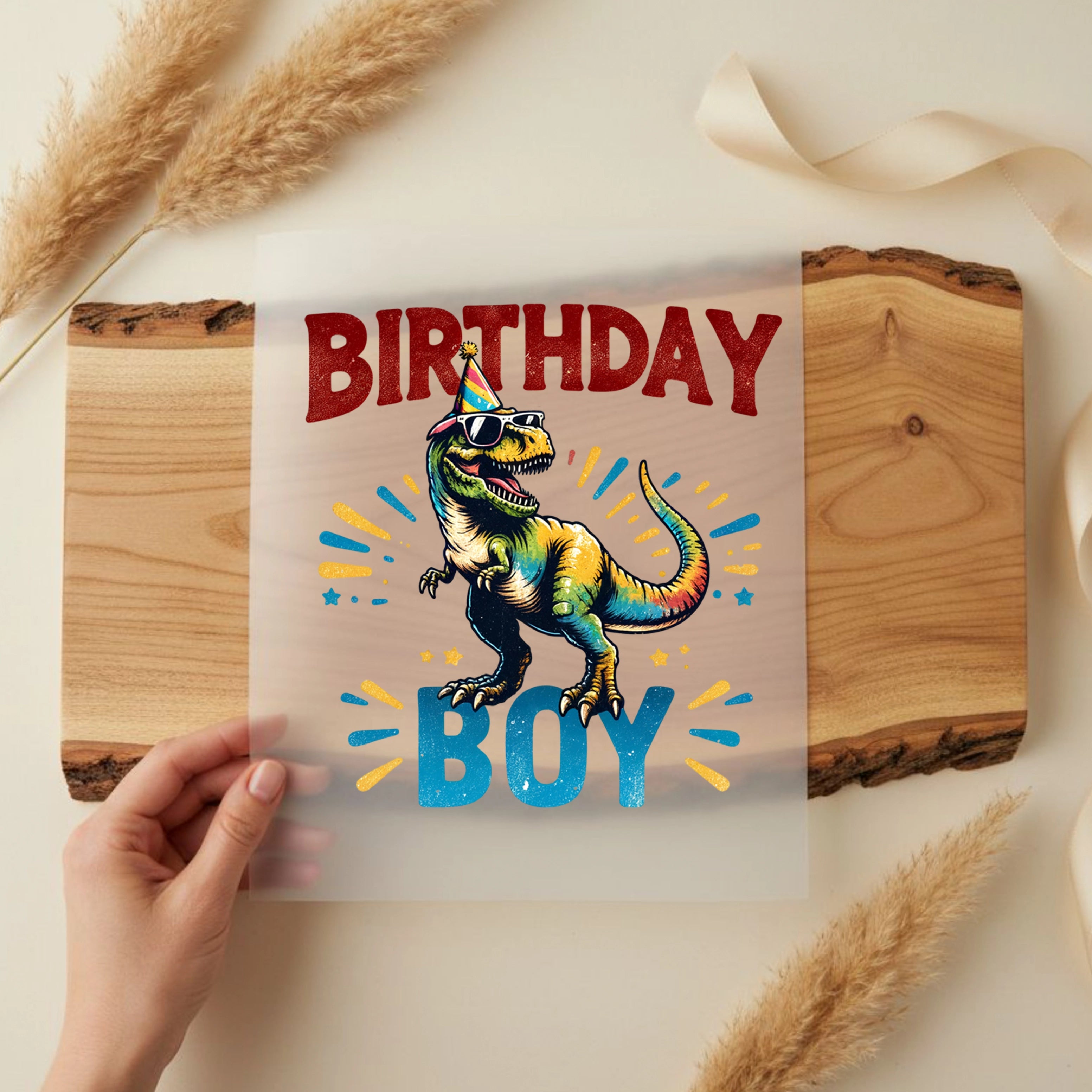 Bügelbild cooler Dino Birthday Boy