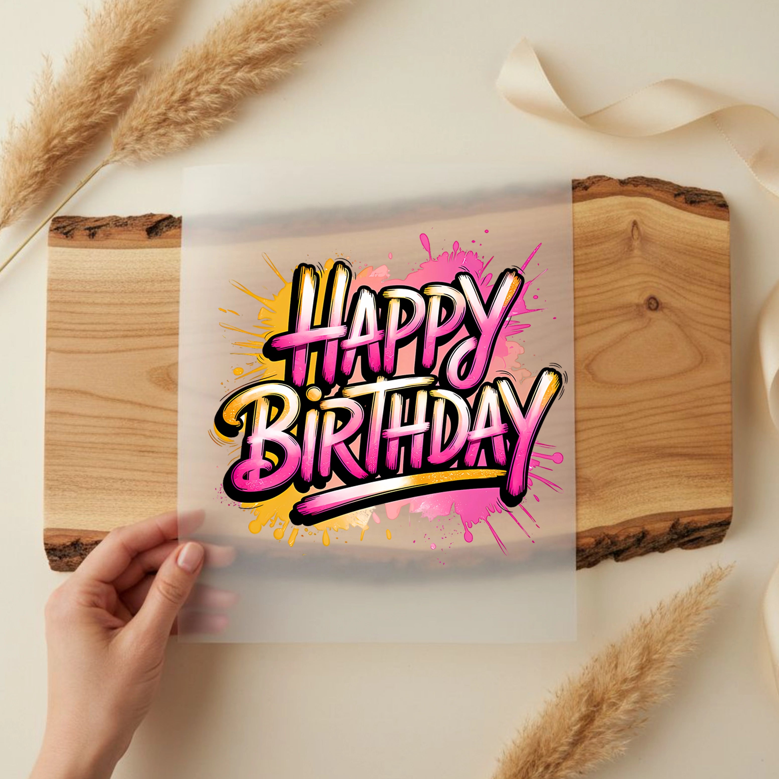 Bügelbild Happy Birthday Pink Splash