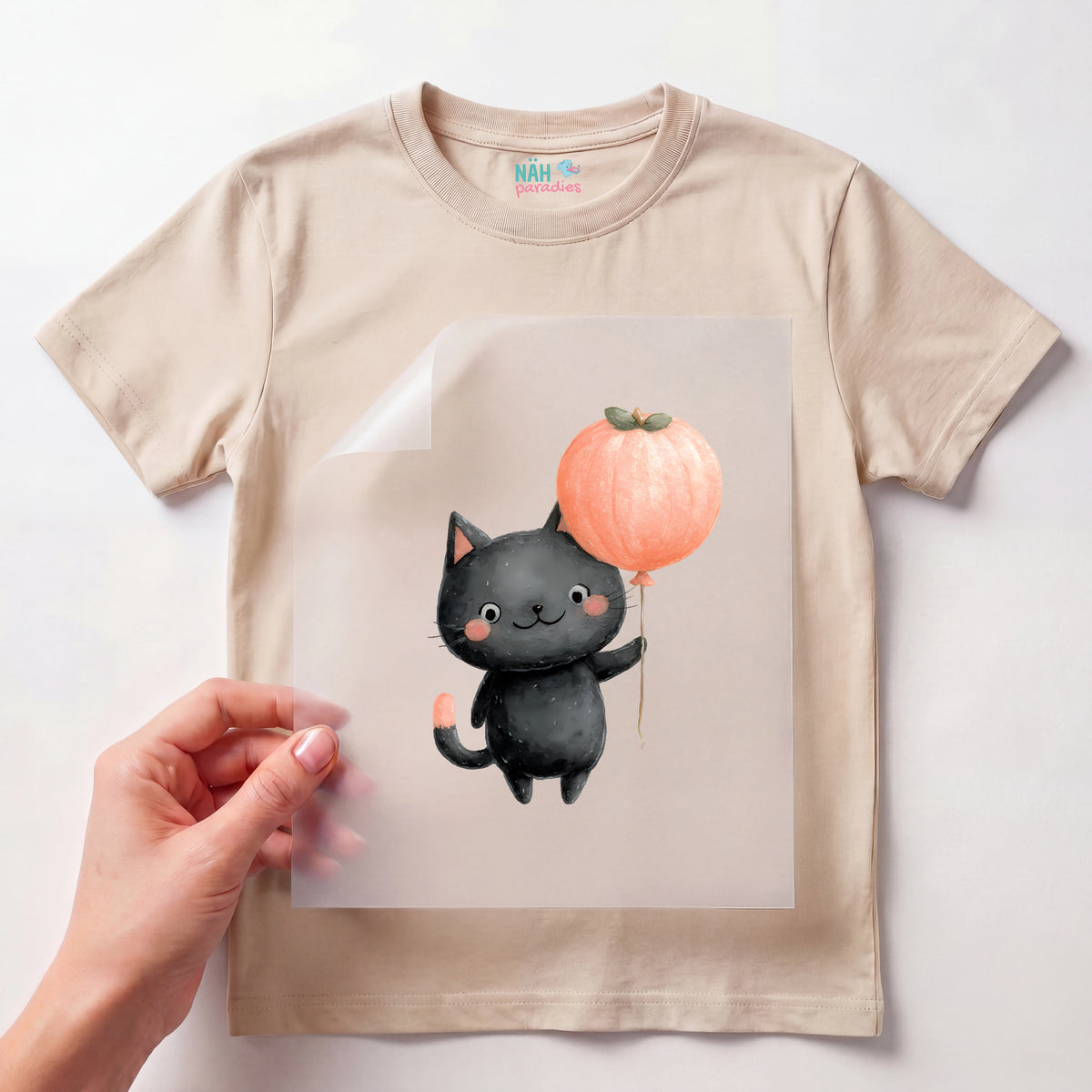 Bügelbild Kürbis Luftballon Katze Aquarell