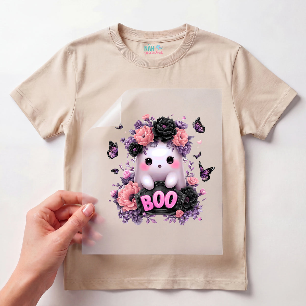 Bügelbild Geisterchen Rosablüte Boo